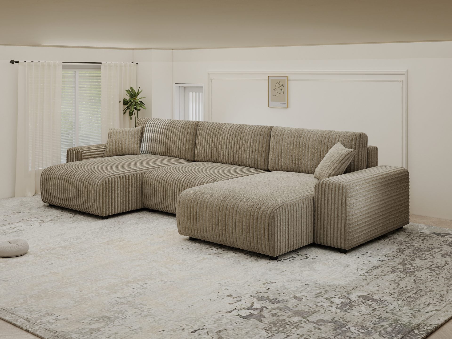 Dumonde kihúzható sarokkanapé tárolórekesszel és kényelmes, nagy sűrűségű habszivacs ülőfelülettel, Justin U Tilia gri 325x144 cm