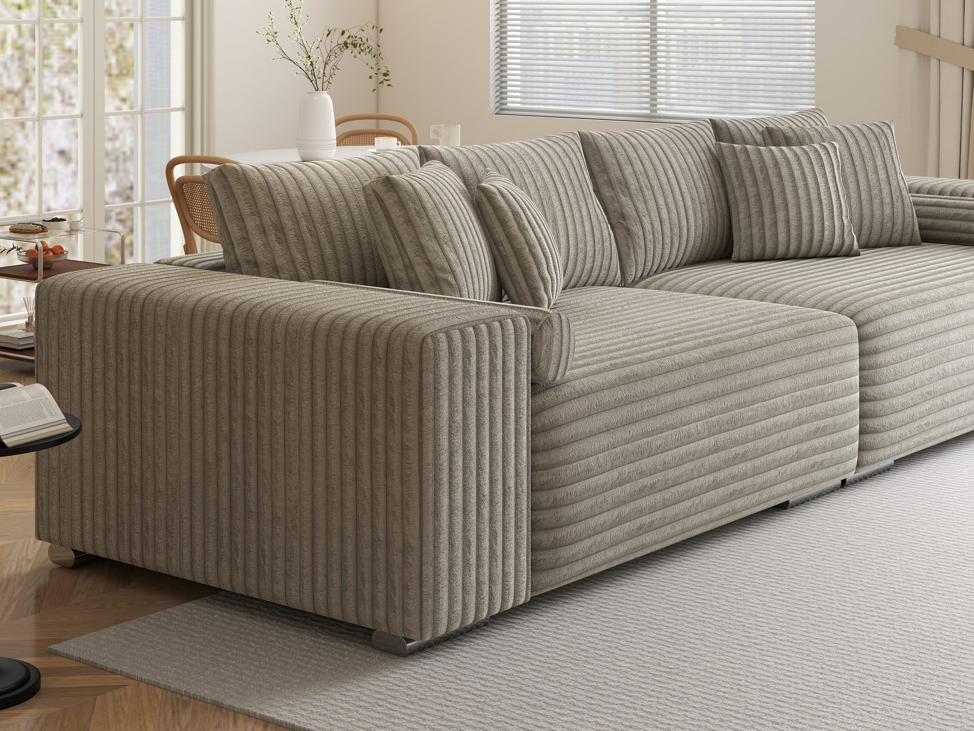 Canapea extensibilă dumonde cu ladă de depozitare si sezut confortabil din spuma high-density, Marbela XXL Tilia Gri- Bej 11 290x100 cm