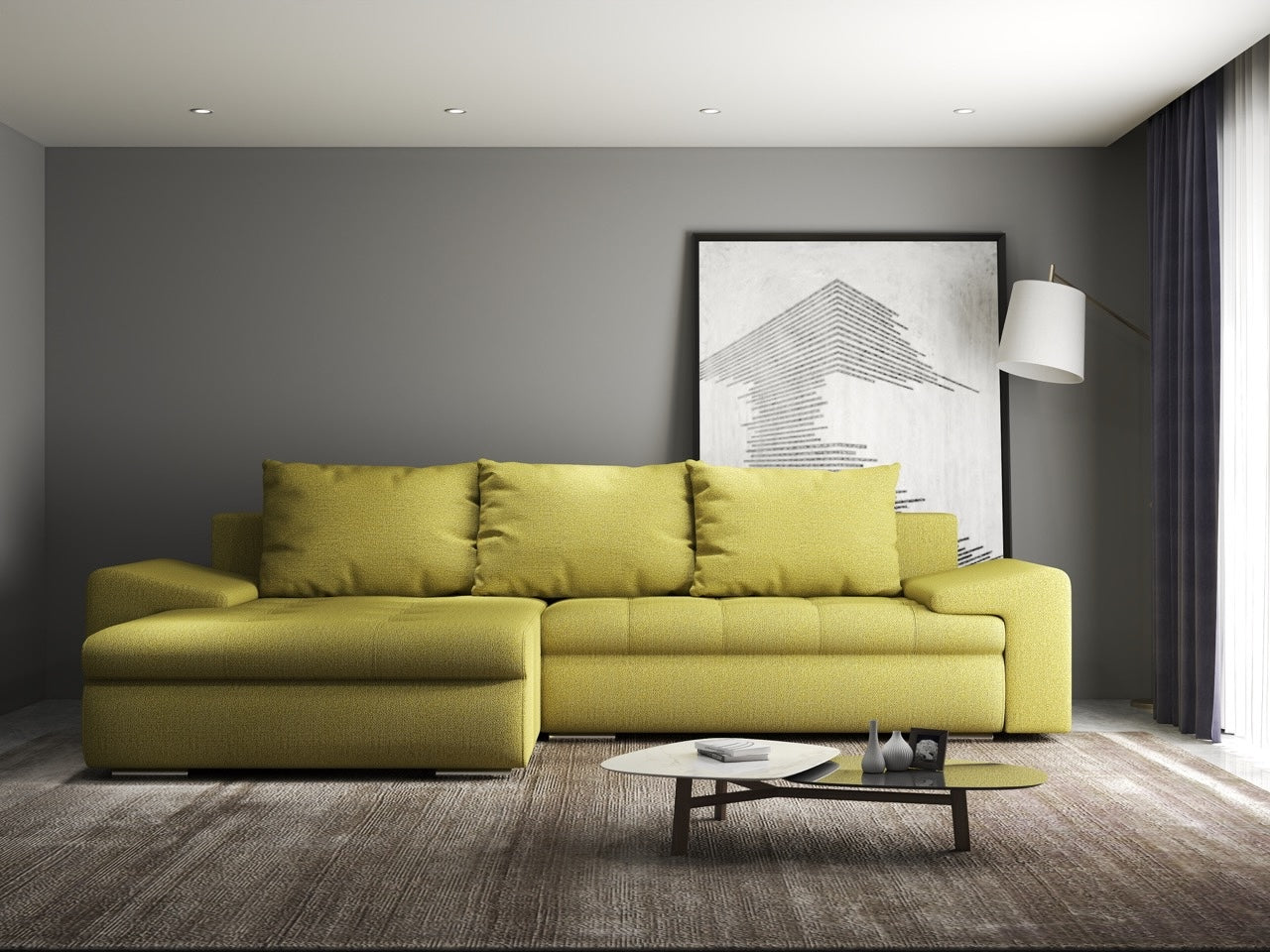 Colțar extensibil dumonde cu ladă de depozitare si sezut confortabil din spuma HR, Leonardo Enjoy Verde 260x185 cm Fabrica
