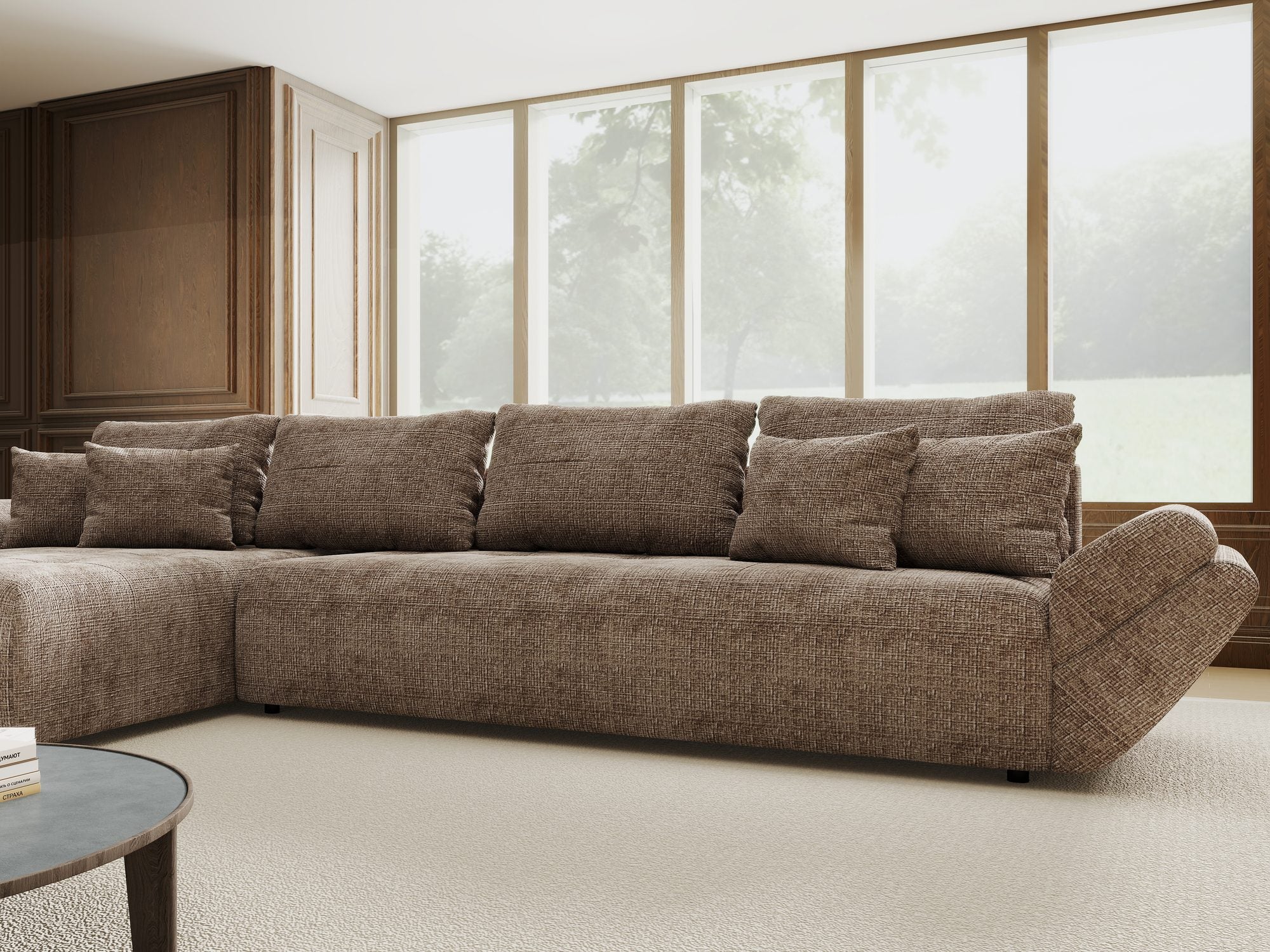 Colțar extensibil dumonde cu ladă de depozitare si sezut confortabil din spuma high-density, Berlin XL Cremona Maro-bej 24 350x185 cm
