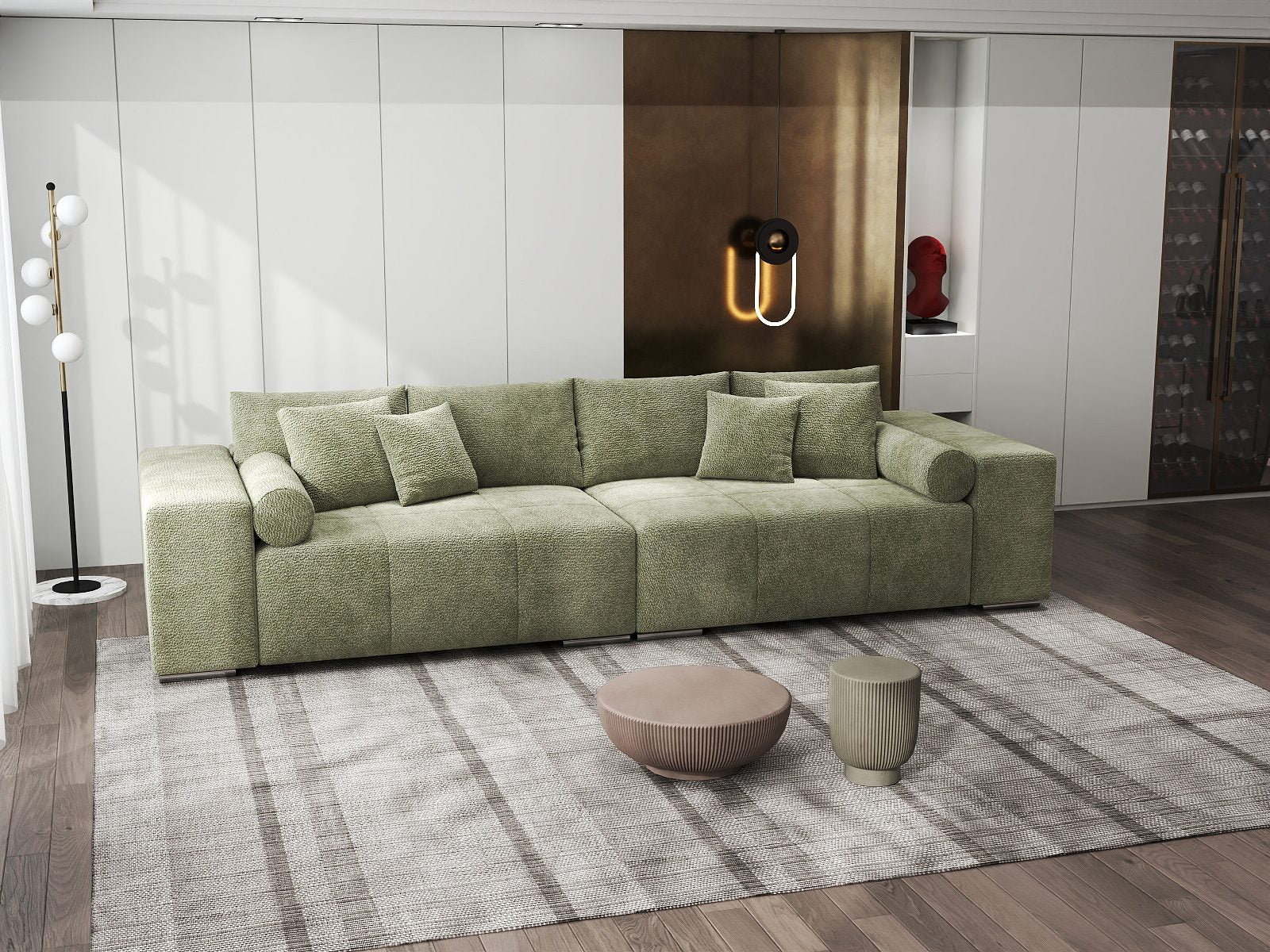 Canapea extensibilă dumonde cu ladă de depozitare si sezut confortabil din spuma high-density, Marbela XXL Vibe Olive 38 290x100 cm