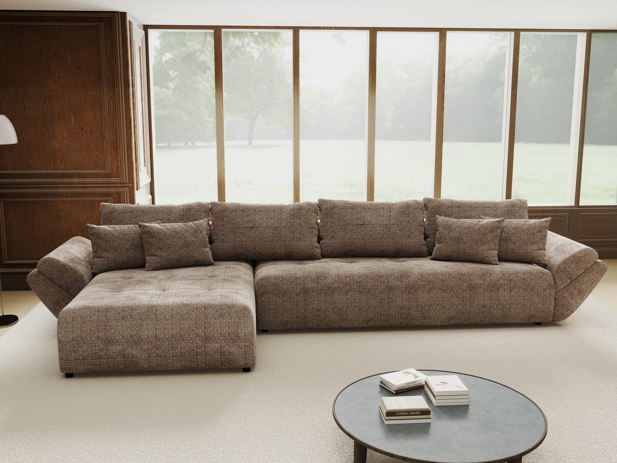 Colțar extensibil dumonde cu ladă de depozitare si sezut confortabil din spuma high-density, Berlin XL Cremona Maro-bej 24 350x185 cm