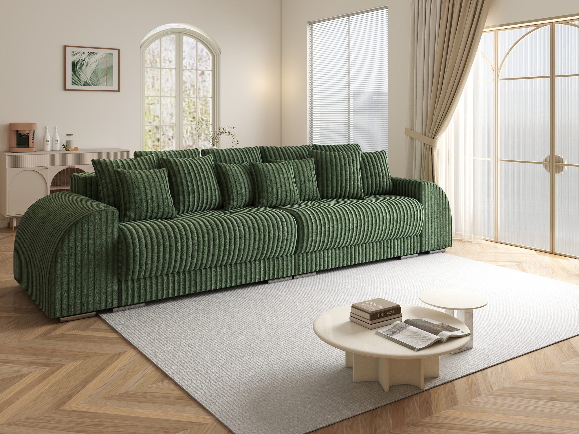 Canapea extensibilă dumonde cu 2 lăzi de depozitare si sezut confortabil din spuma high-density, Verona Tilia Verde 39 310x100 cm