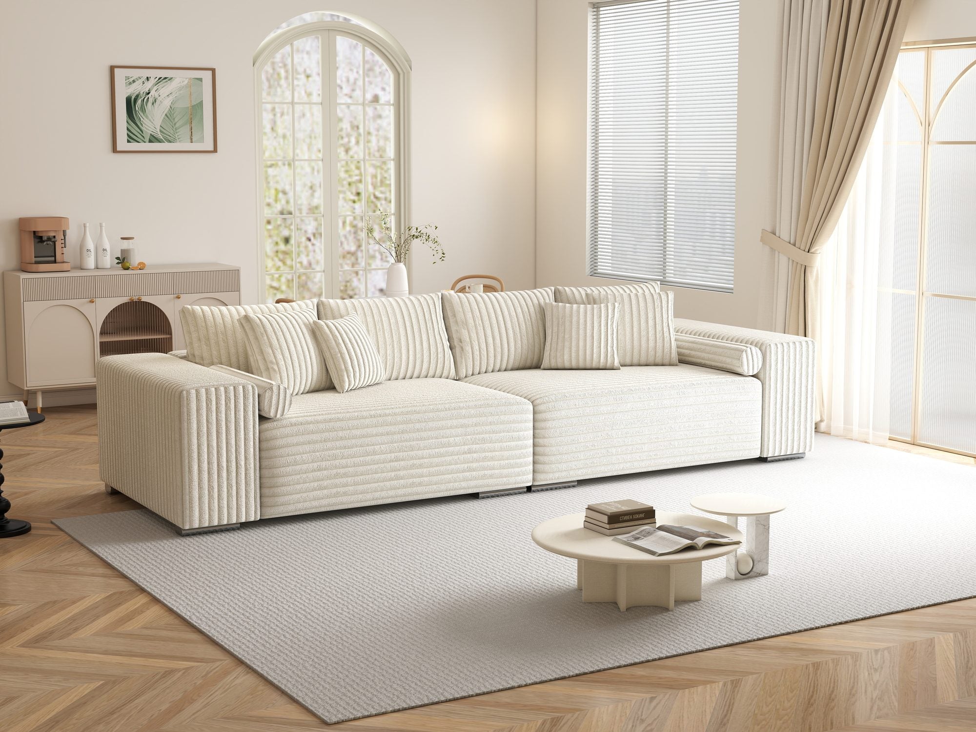 Canapea extensibilă dumonde cu ladă de depozitare si sezut confortabil din spuma high-density, Marbela XXL Tilia Bej 01 290x100 cm