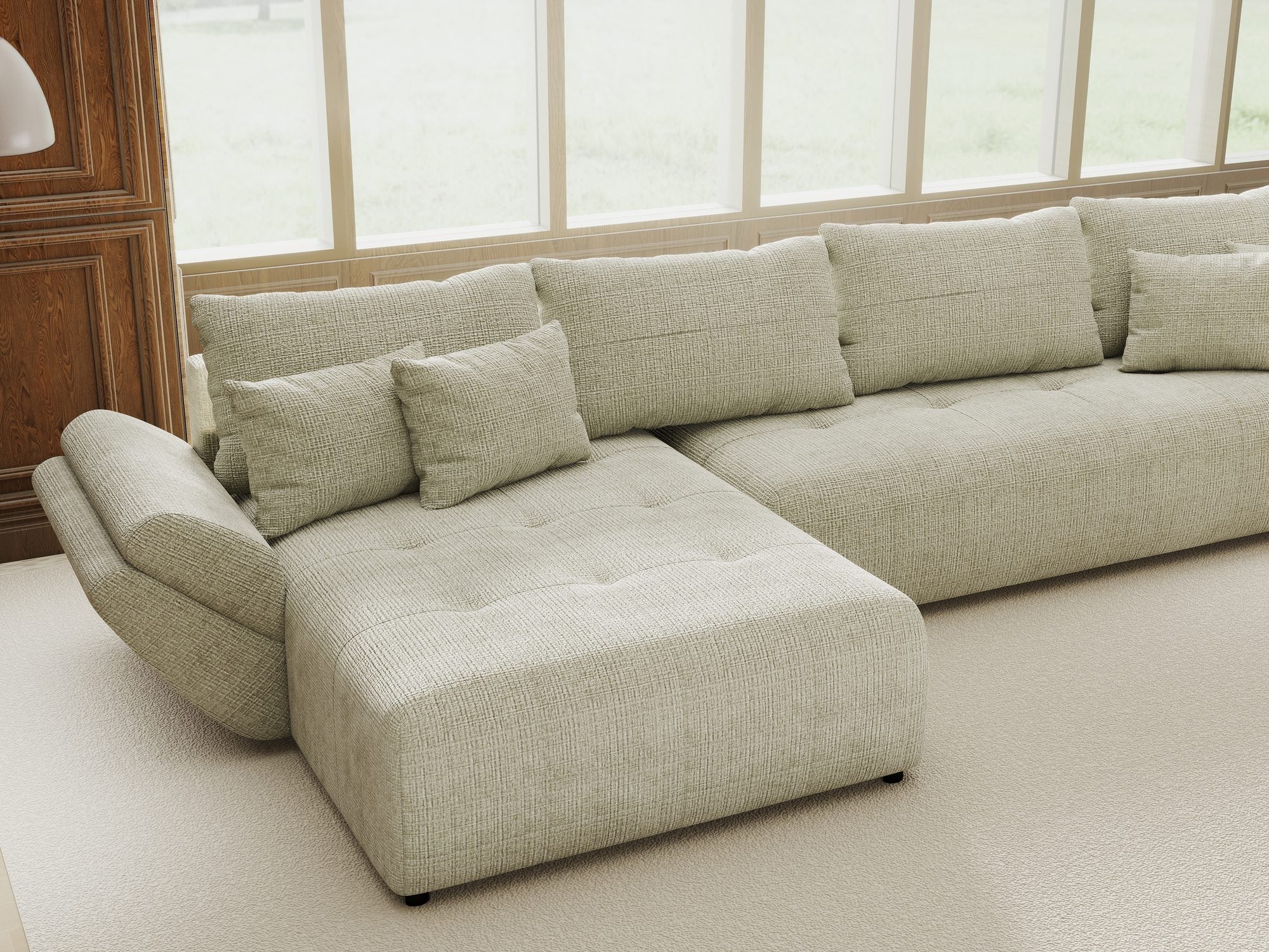 Colțar extensibil dumonde cu ladă de depozitare si sezut confortabil din spuma high-density, Berlin XL Cremona Bej 04 350x185 cm