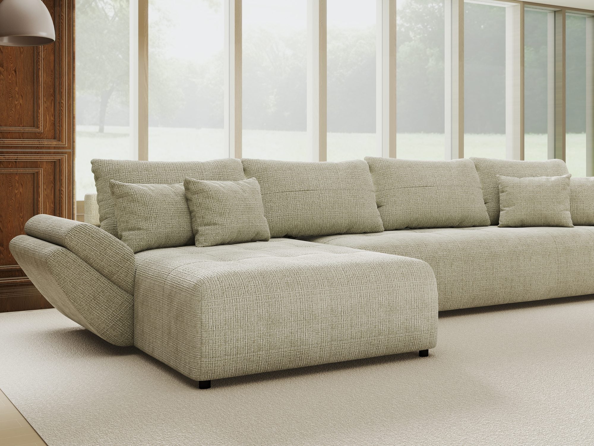 Colțar extensibil dumonde cu ladă de depozitare si sezut confortabil din spuma high-density, Berlin XL Cremona Bej 04 350x185 cm