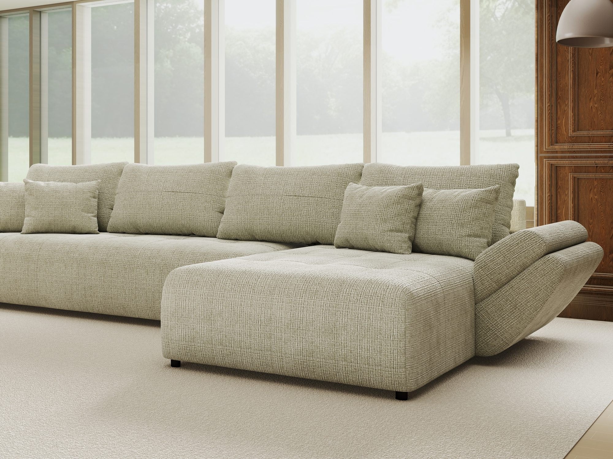 Colțar extensibil dumonde cu ladă de depozitare si sezut confortabil din spuma high-density, Berlin XL Cremona Bej 04 II 350x185 cm