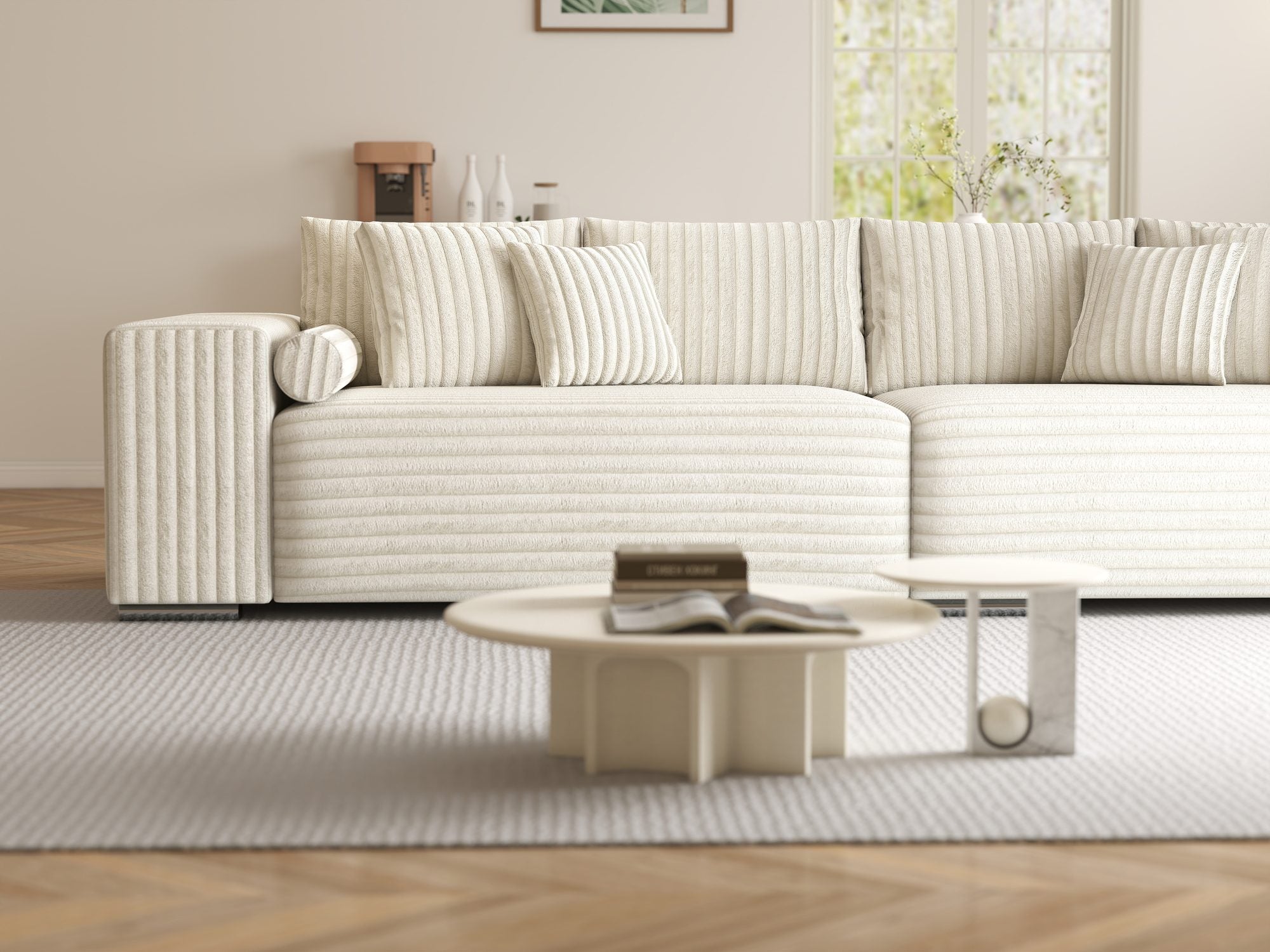 Canapea extensibilă dumonde cu ladă de depozitare si sezut confortabil din spuma high-density, Marbela XXL Tilia Bej 01 290x100 cm