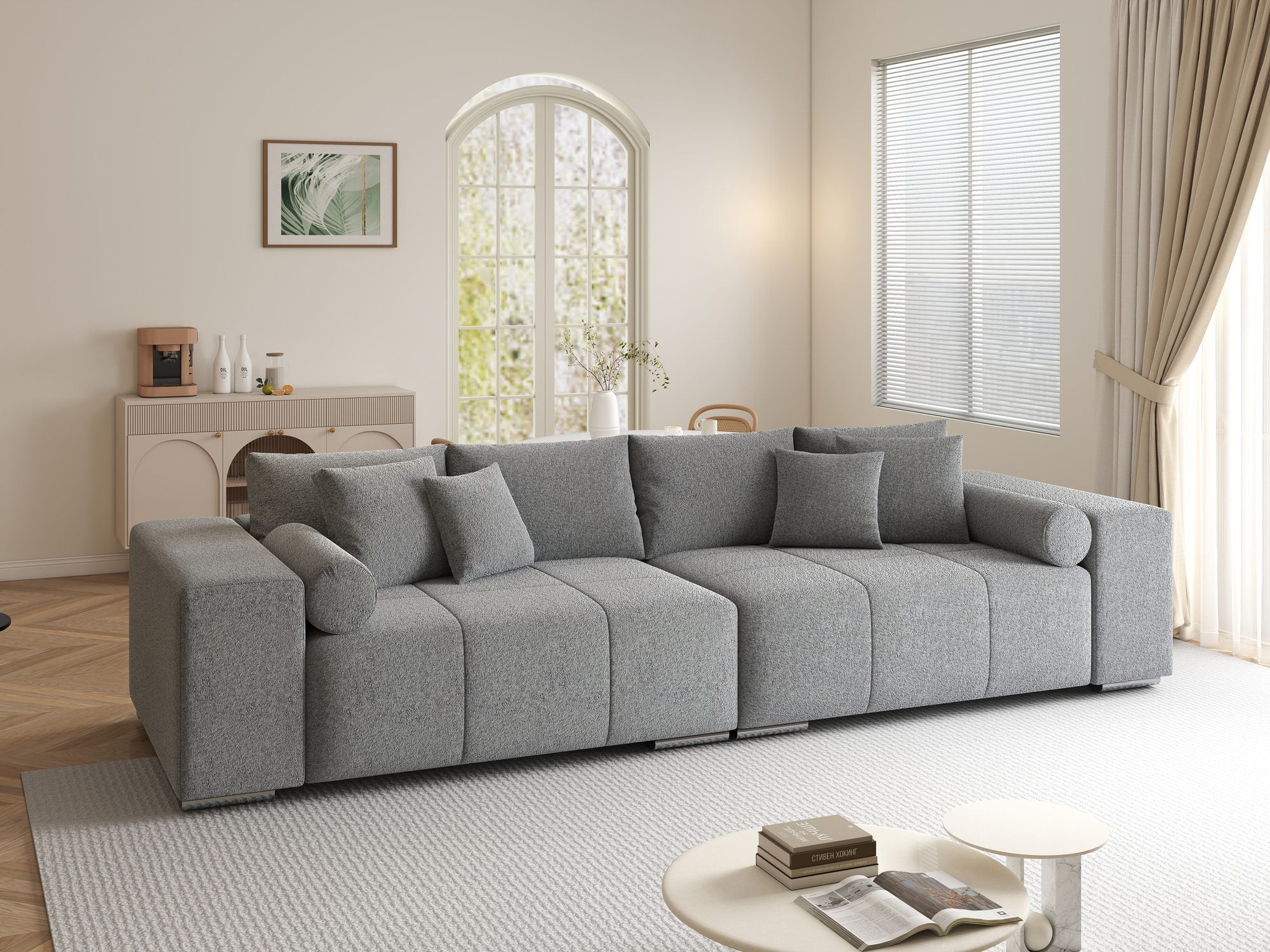 Canapea extensibilă dumonde cu ladă de depozitare si sezut confortabil din spuma high-density, Marbela XXL Monte Gri 84 290x100 cm