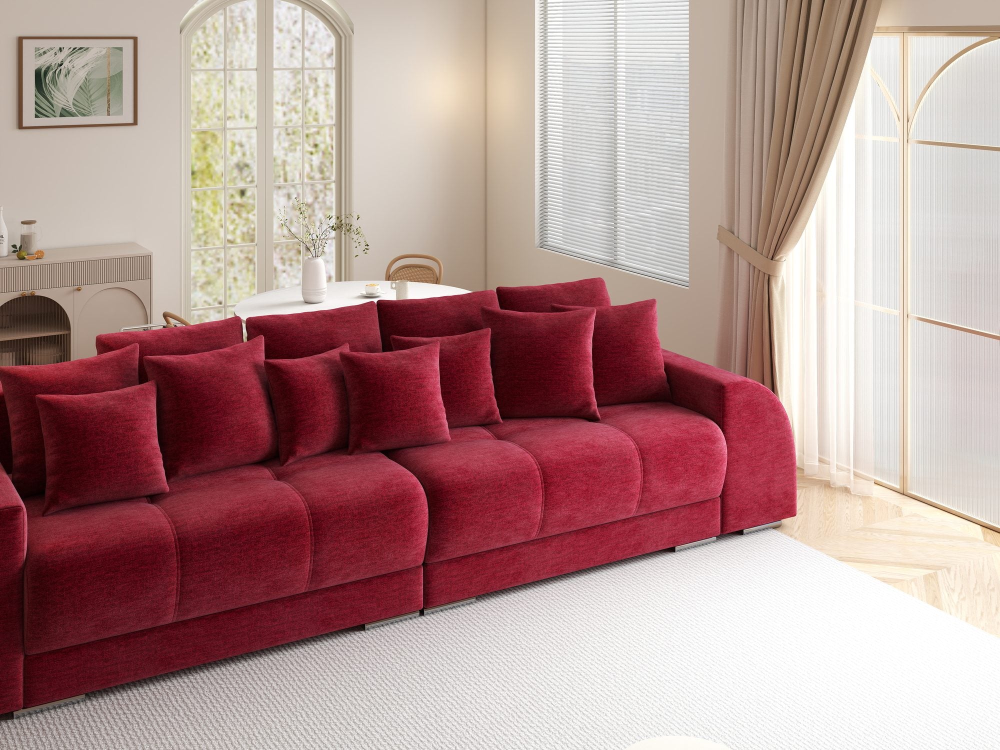 Canapea extensibilă dumonde cu 2 lăzi de depozitare si sezut confortabil din spuma high-density, Verona Monolith Rosu 59 310x100 cm