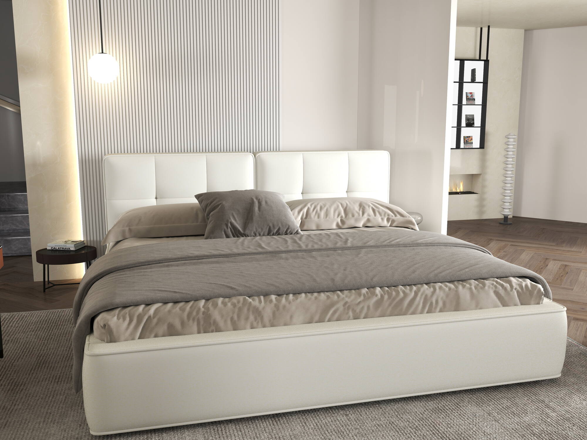 Dumonde kárpitozott ágy, bézs, Madrid 160x200 cm, felnyitható ágyráccsal, tárolóhellyel