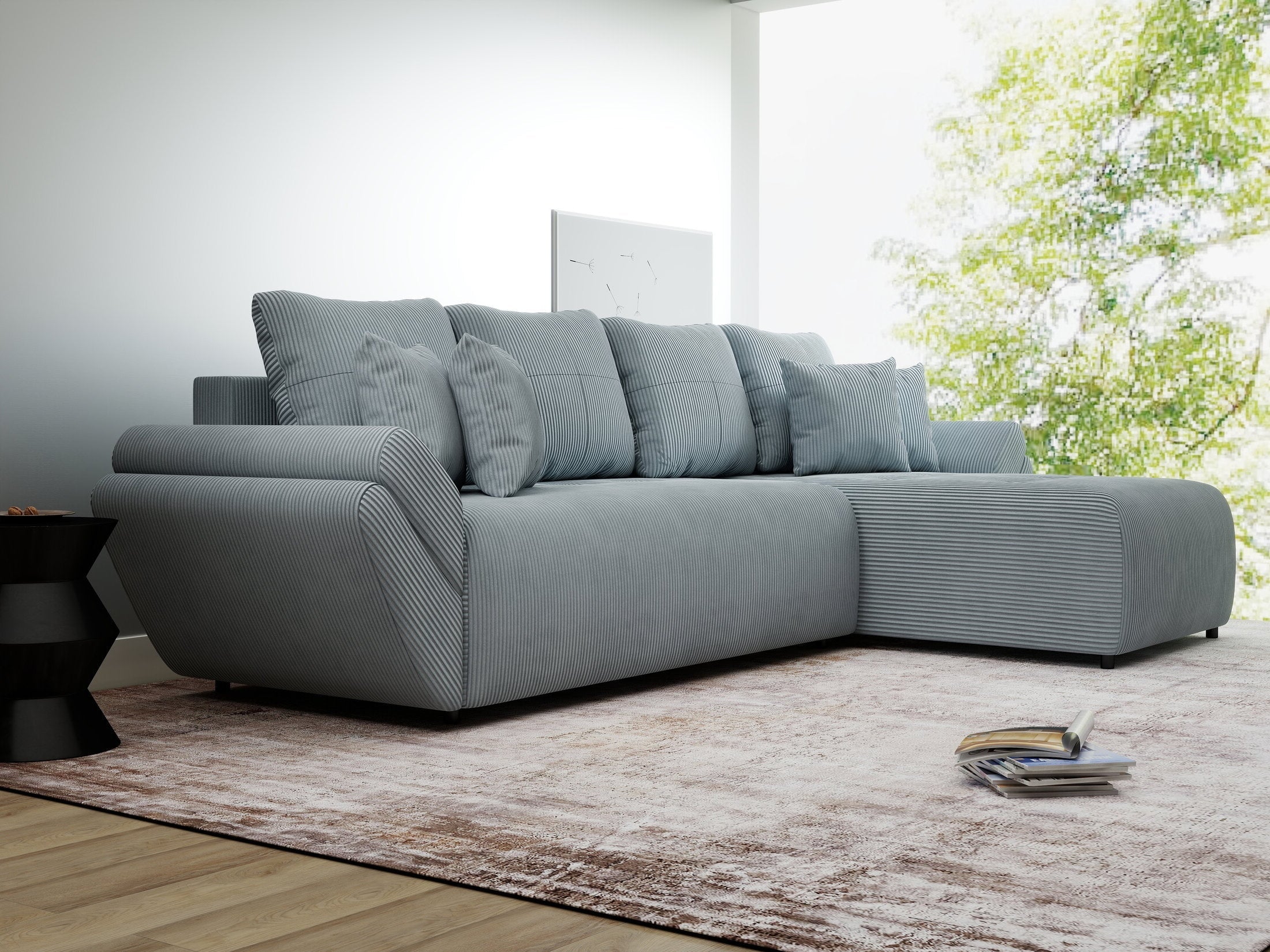 Colțar extensibil dumonde cu ladă de depozitare si sezut confortabil din spuma high-density, Berlin XL Zoom Grey II 350x185 cm