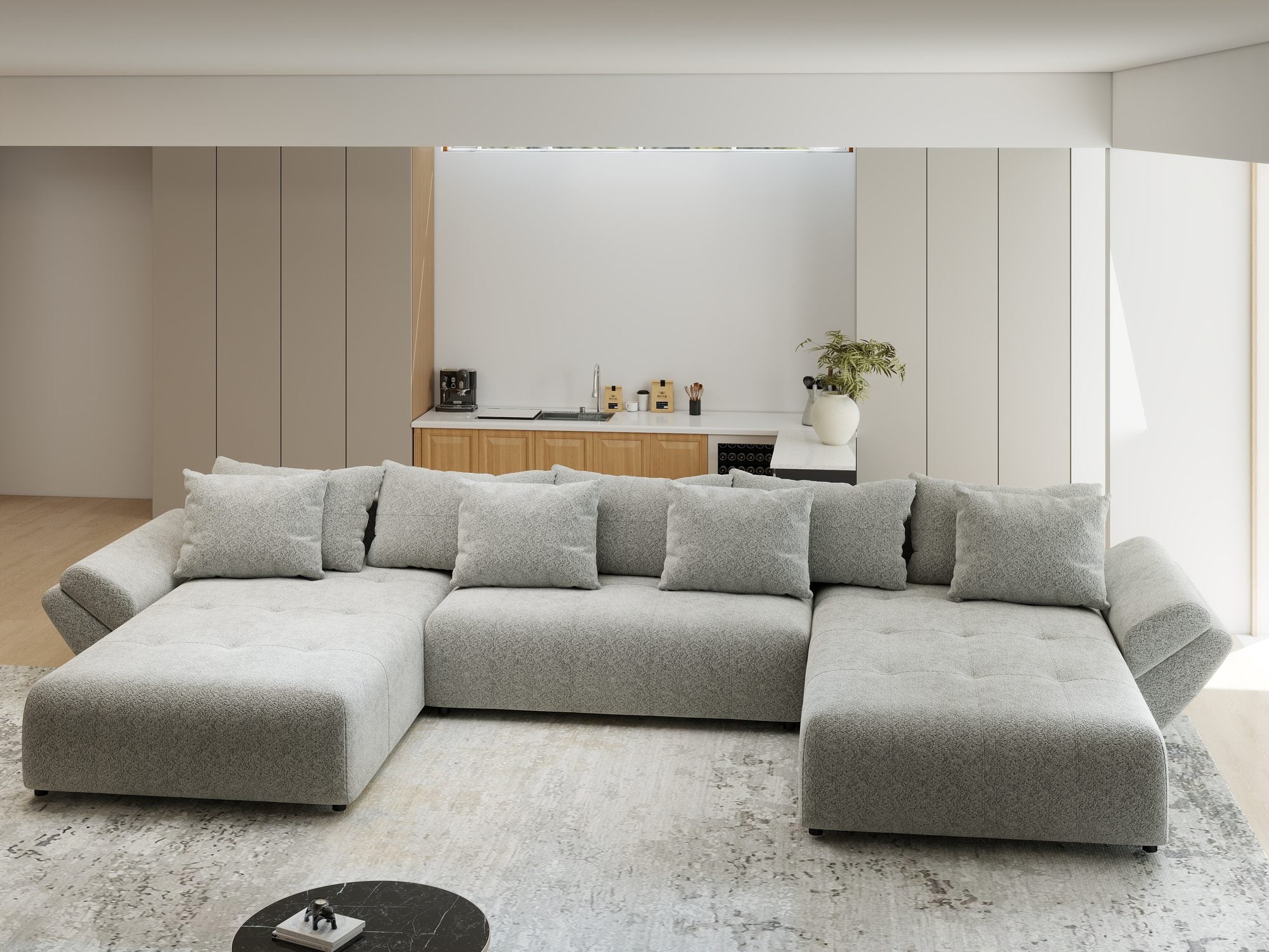 Colțar extensibil dumonde cu ladă de depozitare si sezut confortabil din spuma high-density, Berlin U Arena Gri 15 380x180 cm