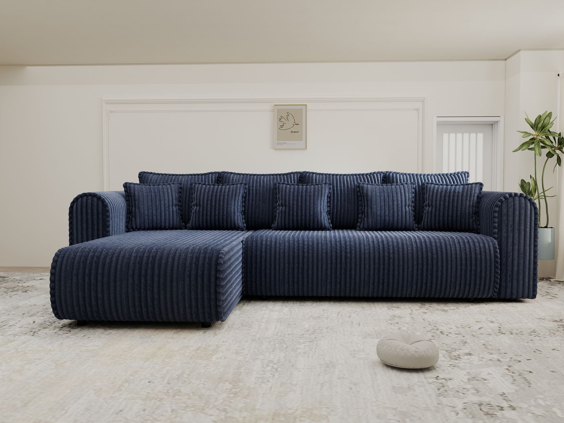 Colțar extensibil dumonde cu ladă de depozitare si sezut confortabil din spuma high-density, Monaco XL Tilia Albastru 340x185 cm