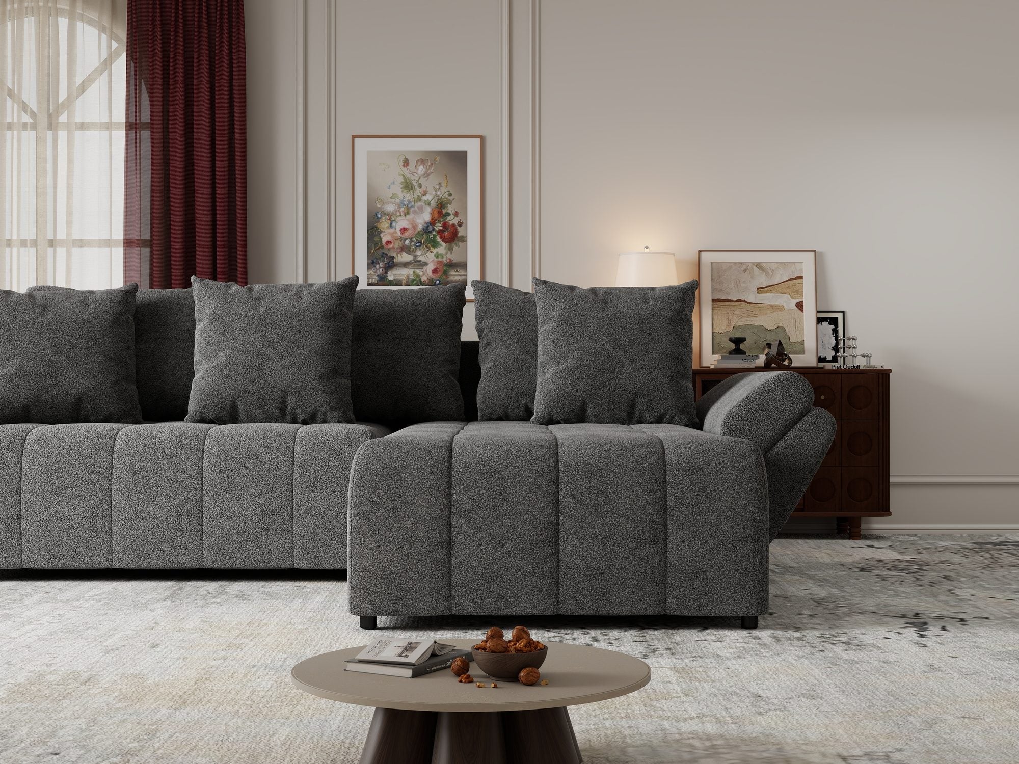 Colțar extensibil dumonde cu ladă de depozitare si sezut confortabil din spuma high-density, Berlin Quelle Gri 92 II 280x185 cm