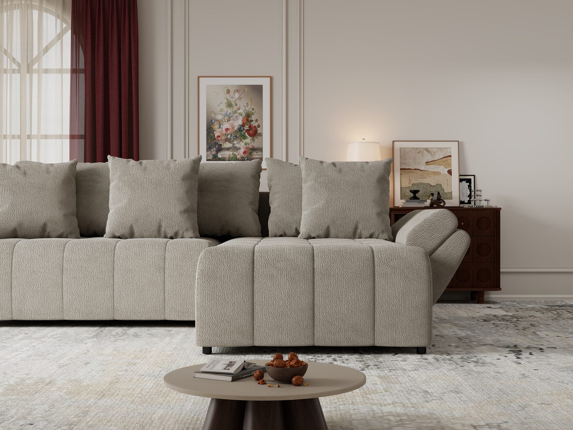 Colțar extensibil dumonde cu ladă de depozitare si sezut confortabil din spuma high-density, Berlin Vibe Bej 06 II 280x185 cm