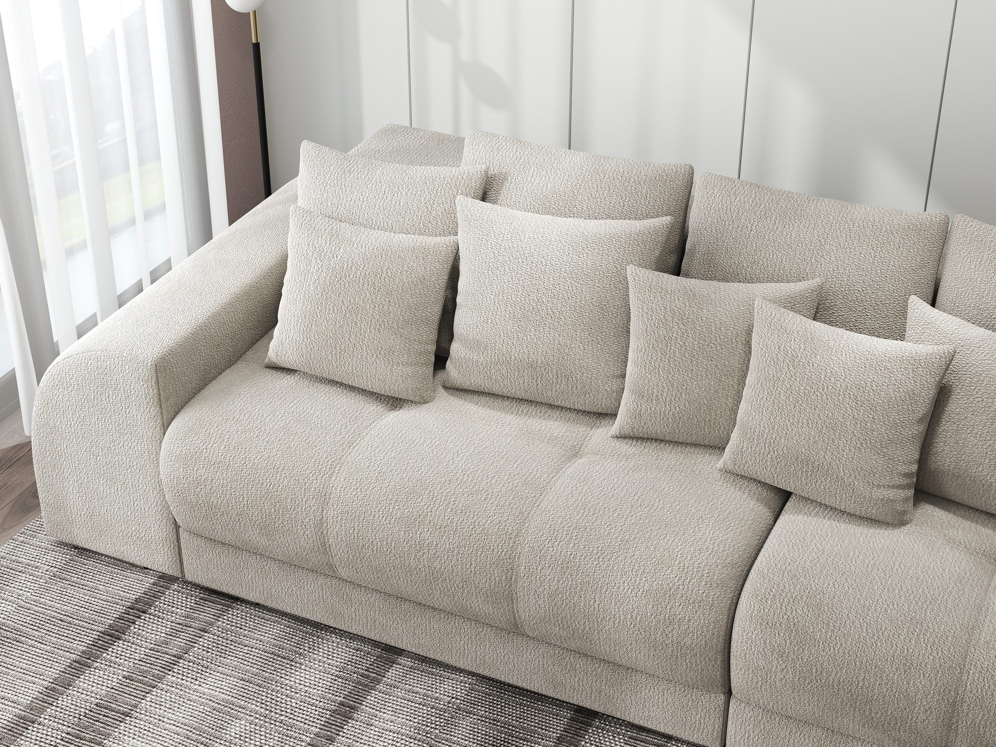 Canapea extensibilă dumonde cu 2 lăzi de depozitare si sezut confortabil din spuma high-density, Verona Vibe Bej 06 310x100 cm