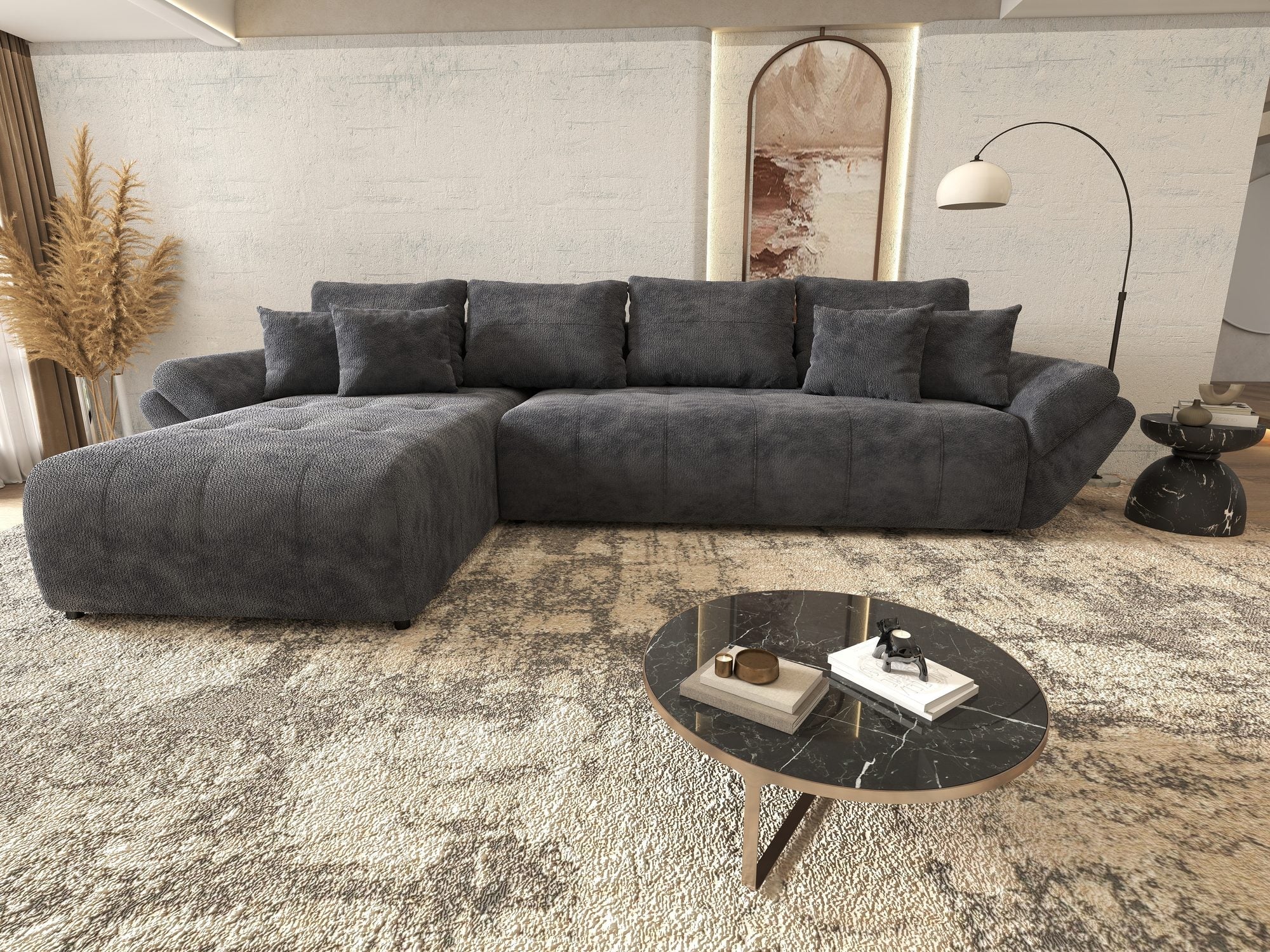 Colțar extensibil dumonde cu ladă de depozitare si sezut confortabil din spuma high-density, Berlin XL Vibe Gri Antracit 97 350x185 cm