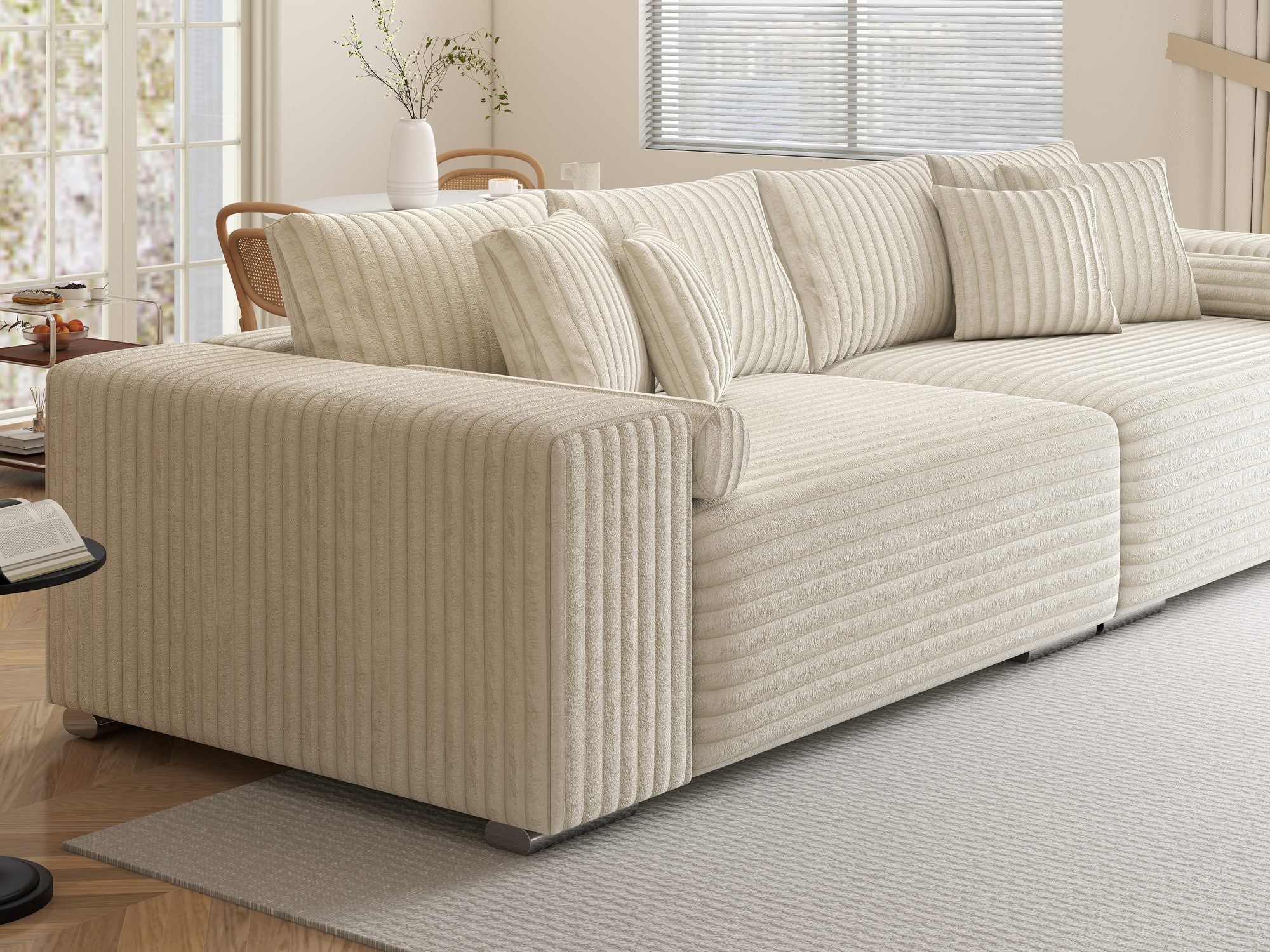 Canapea extensibilă dumonde cu ladă de depozitare si sezut confortabil din spuma high-density, Marbela XXL Tilia Bej 01 290x100 cm