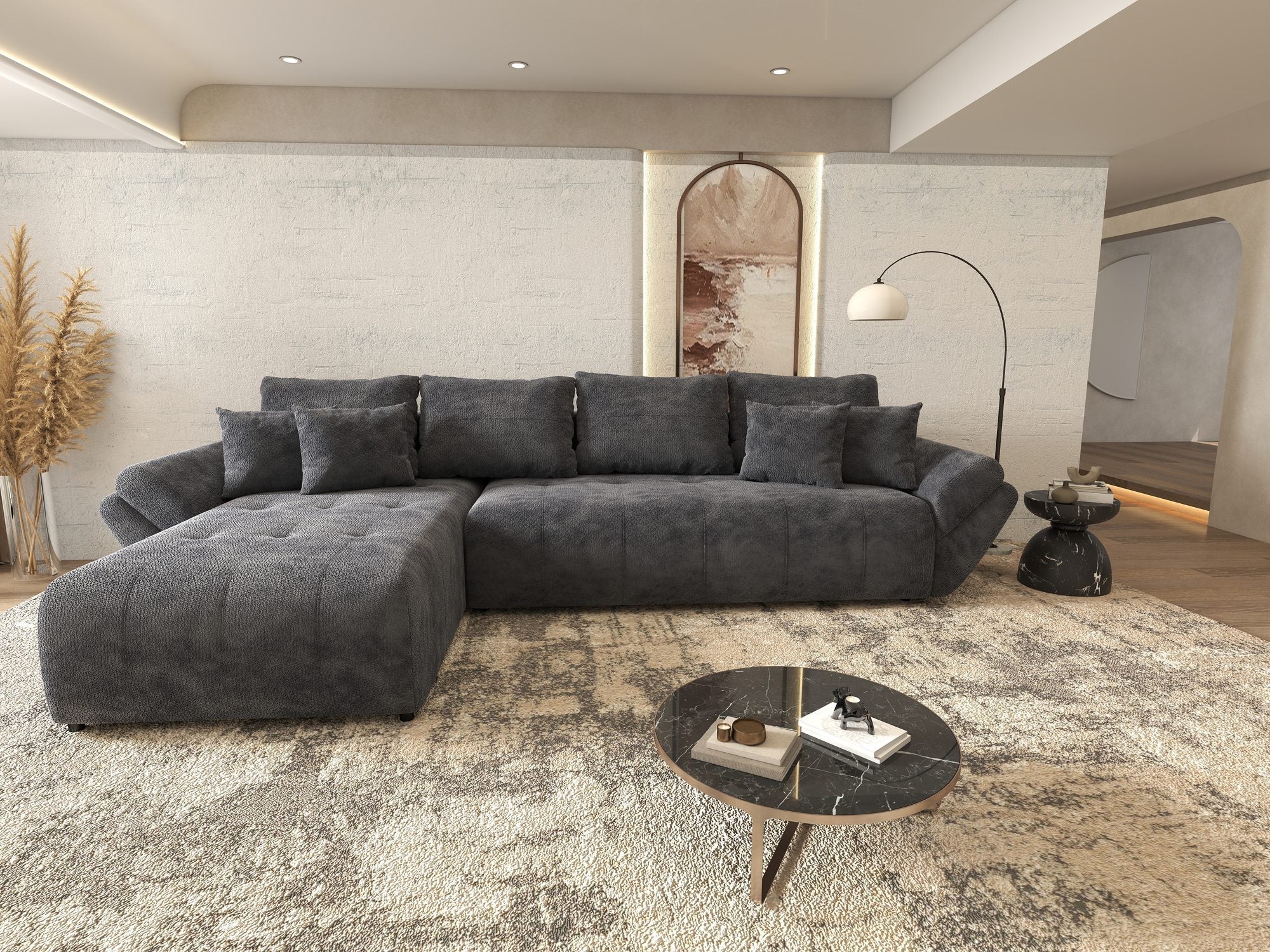 Colțar extensibil dumonde cu ladă de depozitare si sezut confortabil din spuma high-density, Berlin XL Vibe Gri Antracit 97 350x185 cm