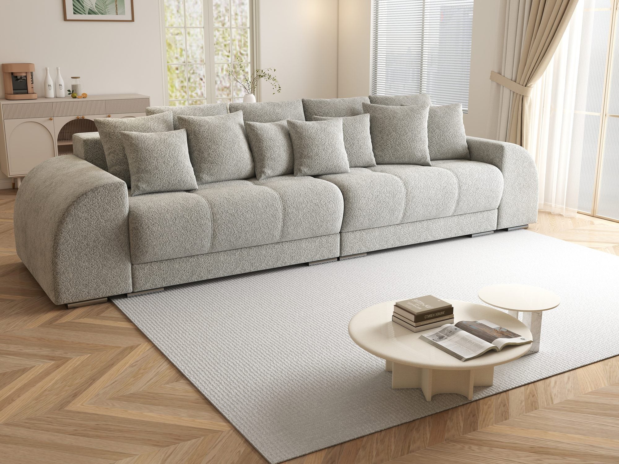 Canapea extensibilă dumonde cu 2 lăzi de depozitare si sezut confortabil din spuma high-density, Verona Arena Gri 15 310x100 cm