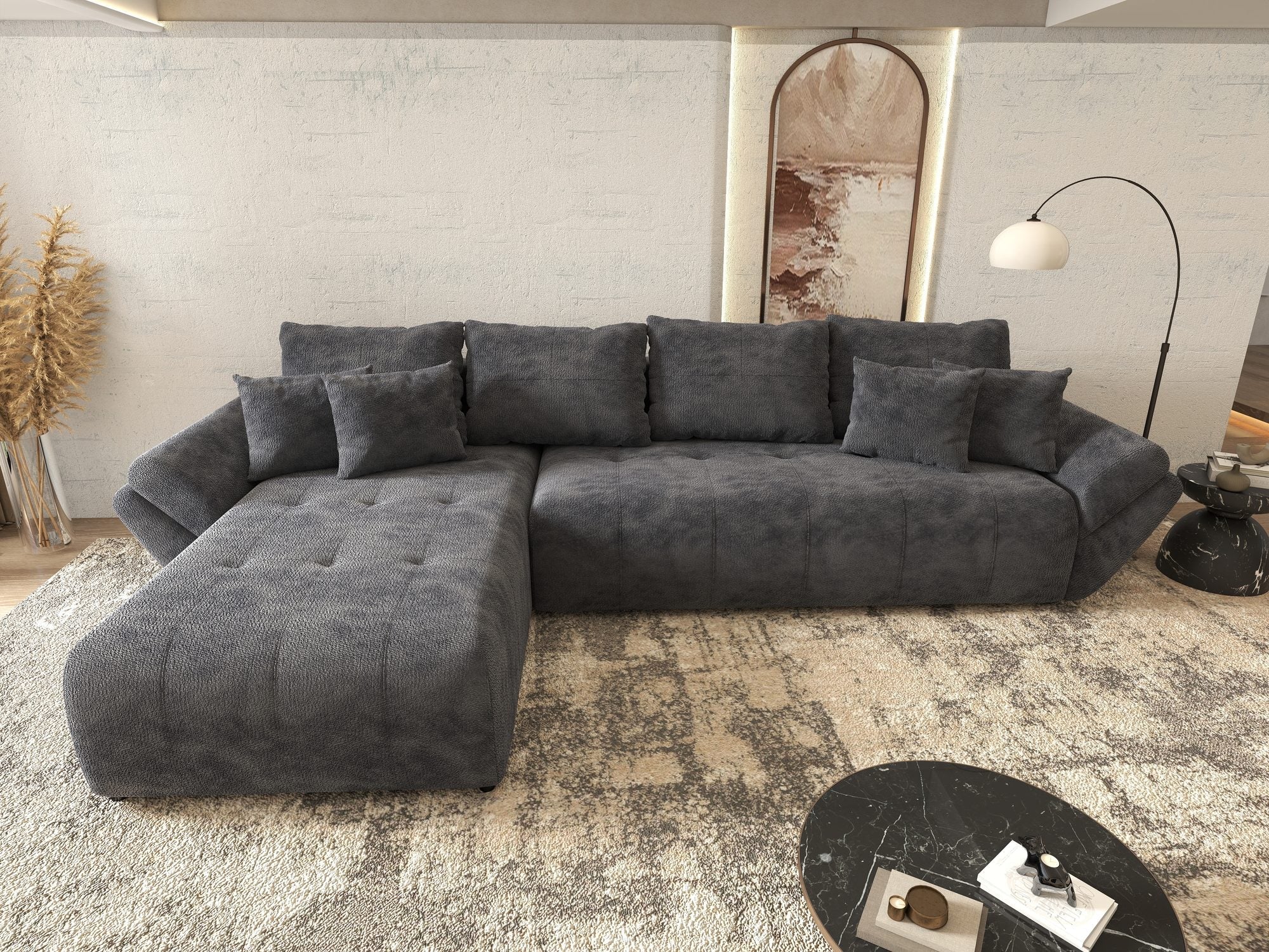 Colțar extensibil dumonde cu ladă de depozitare si sezut confortabil din spuma high-density, Berlin XL Vibe Gri Antracit 97 350x185 cm