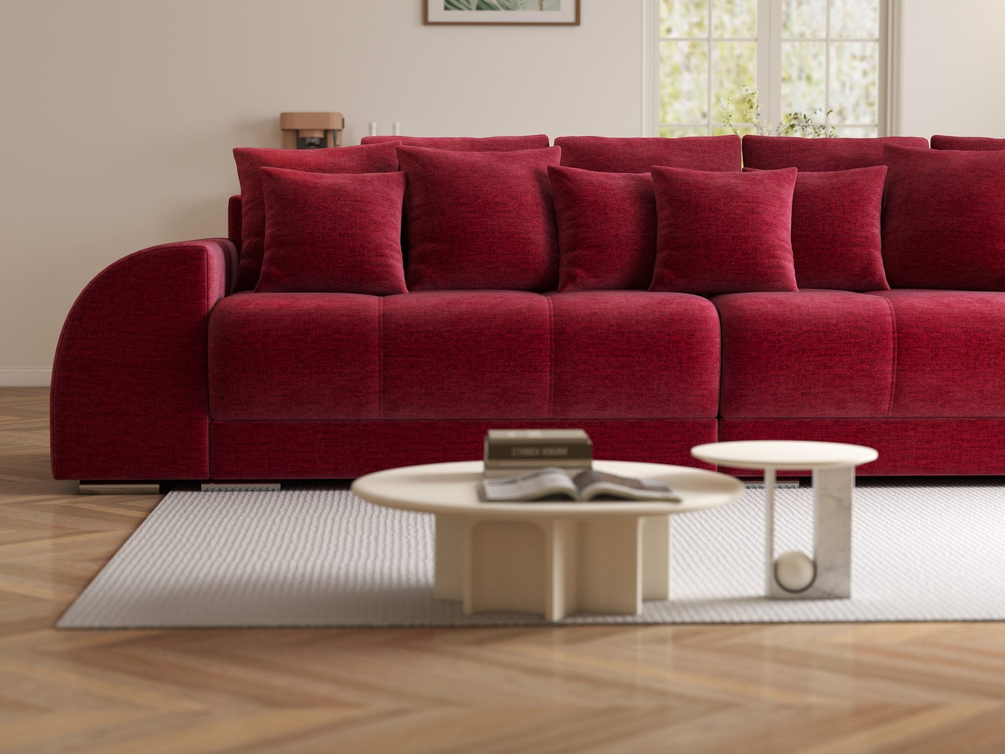 Canapea extensibilă dumonde cu 2 lăzi de depozitare si sezut confortabil din spuma high-density, Verona Monolith Rosu 59 310x100 cm