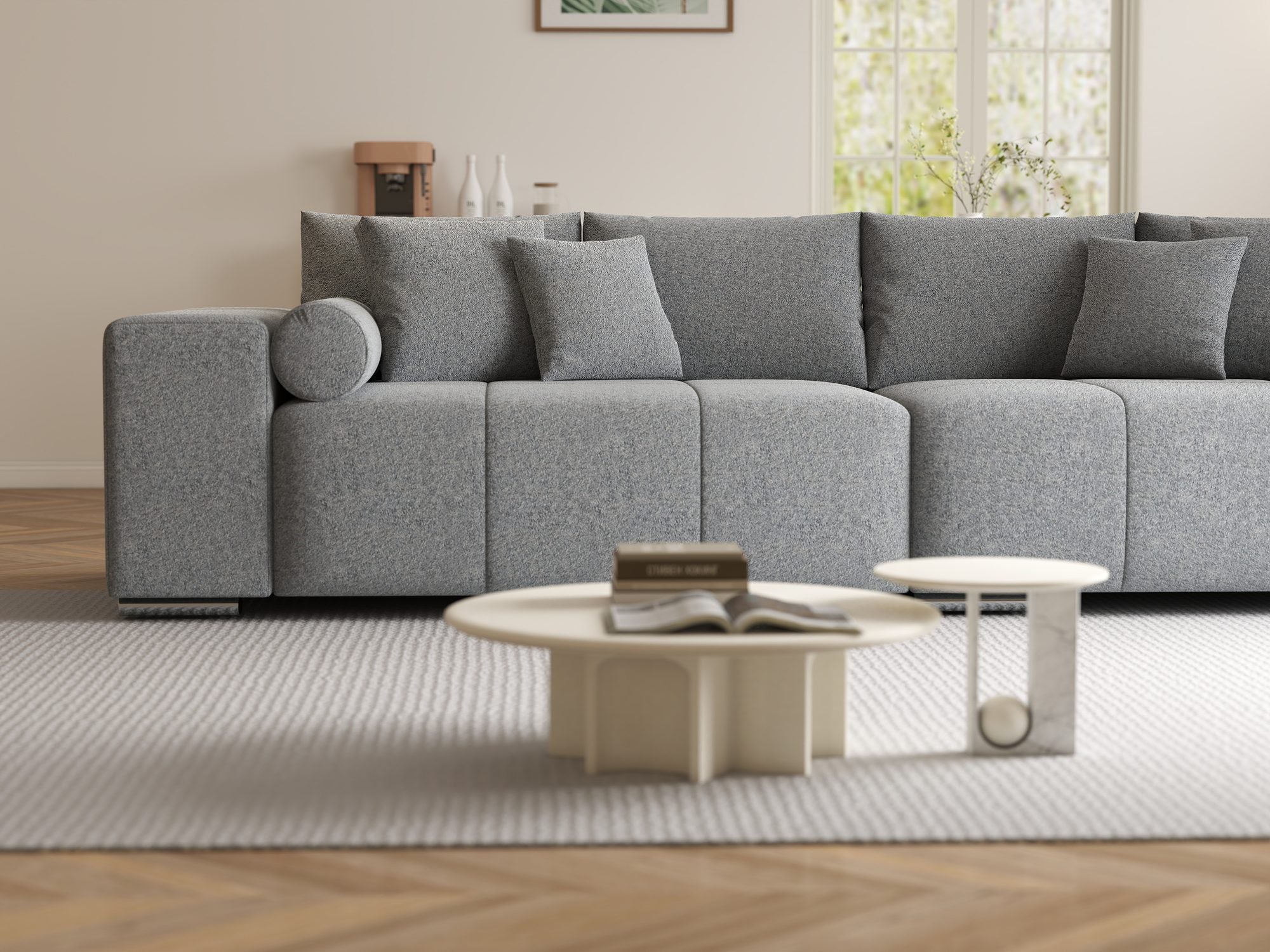 Canapea extensibilă dumonde cu ladă de depozitare si sezut confortabil din spuma high-density, Marbela XXL Monte Gri 84 290x100 cm