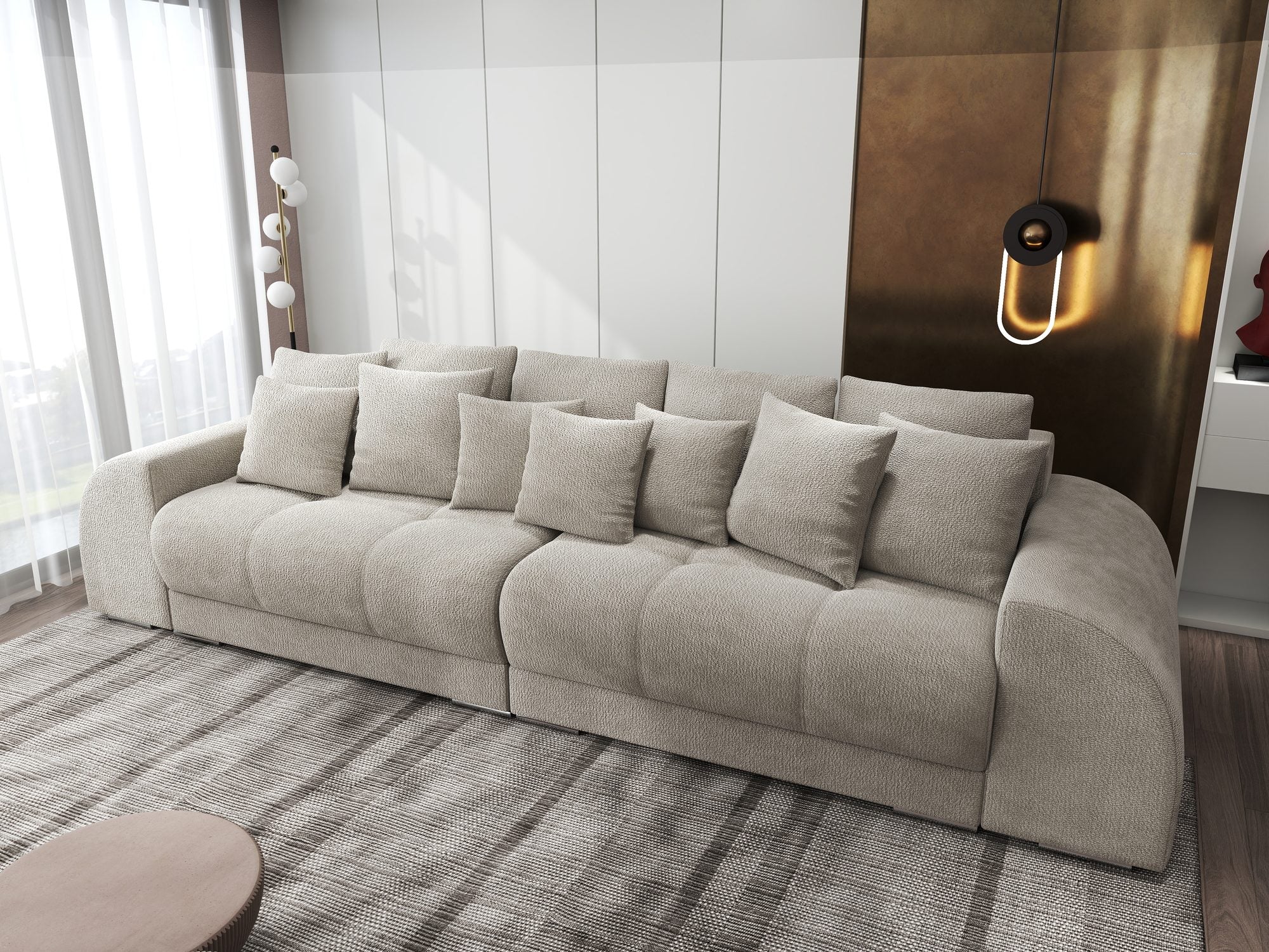 Canapea extensibilă dumonde cu 2 lăzi de depozitare si sezut confortabil din spuma high-density, Verona Vibe Bej 06 310x100 cm