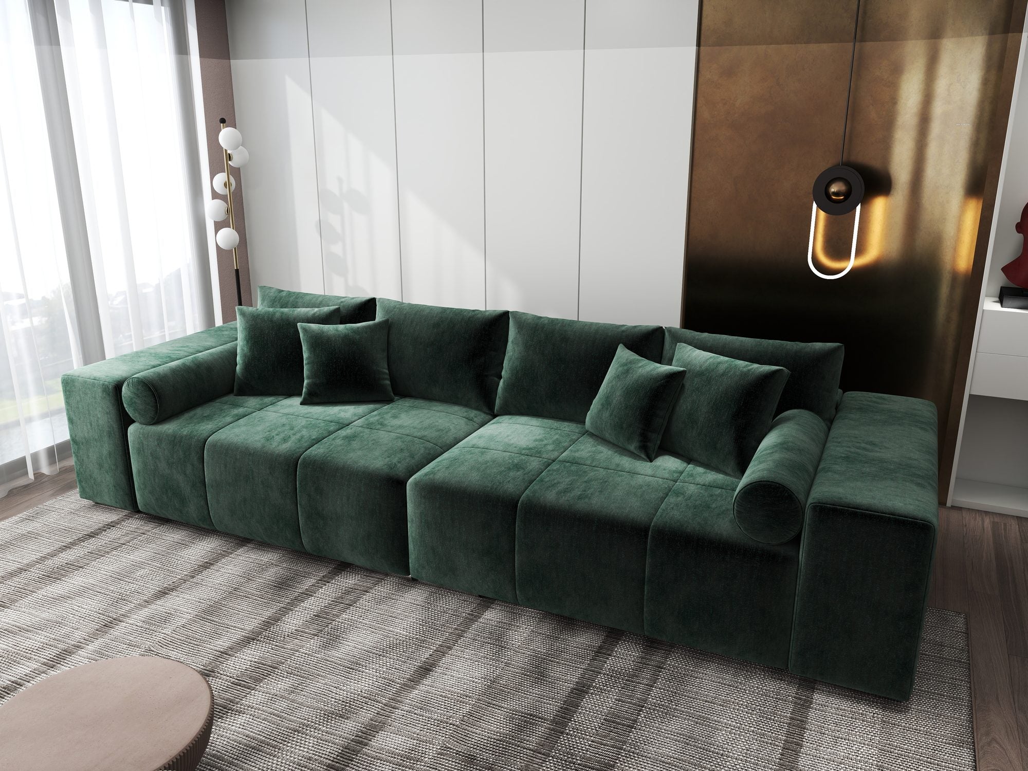 Canapea extensibilă dumonde cu ladă de depozitare si sezut confortabil din spuma high-density, Marbela XXL Monolith Verde 37 290x100 cm