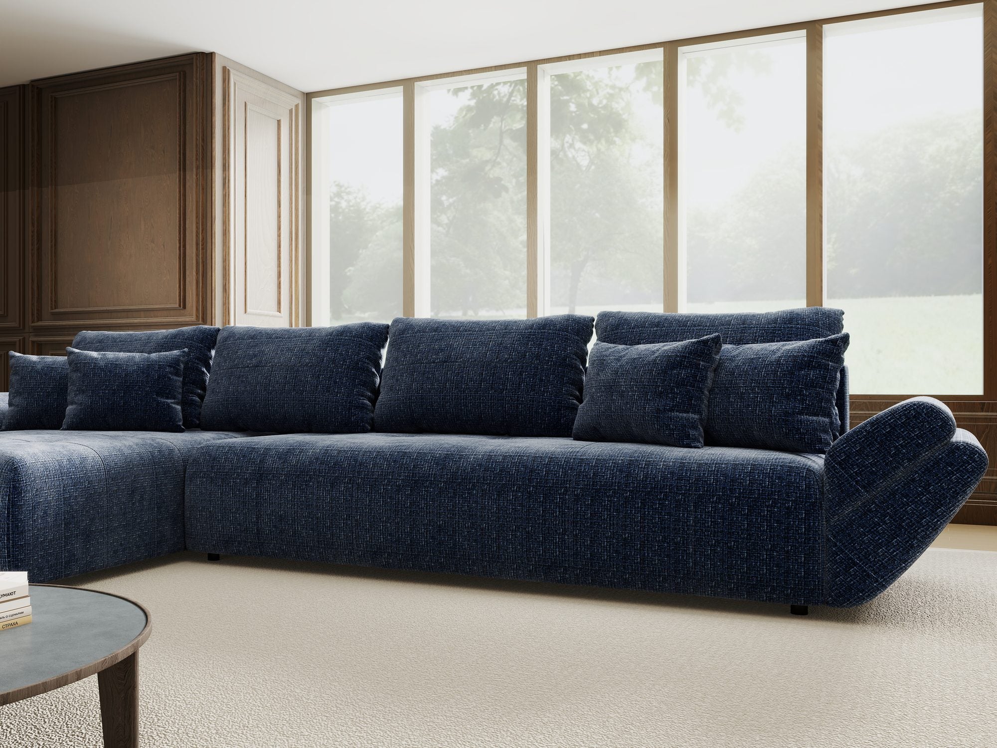 Colțar extensibil dumonde cu ladă de depozitare si sezut confortabil din spuma high-density, Berlin XL Cremona Albastru 79 350x185 cm
