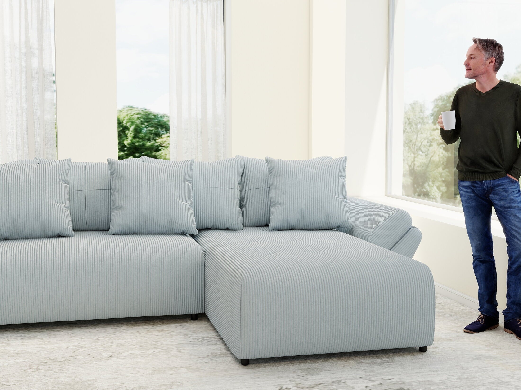 Colțar extensibil dumonde cu ladă de depozitare si sezut confortabil din spuma high-density, Berlin U Zoom GREY 400x185 cm