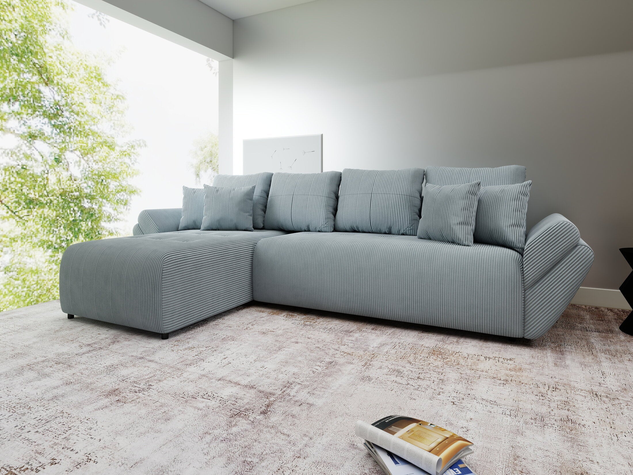 Colțar extensibil dumonde cu ladă de depozitare si sezut confortabil din spuma high-density, Berlin XL Zoom Grey 350x185 cm
