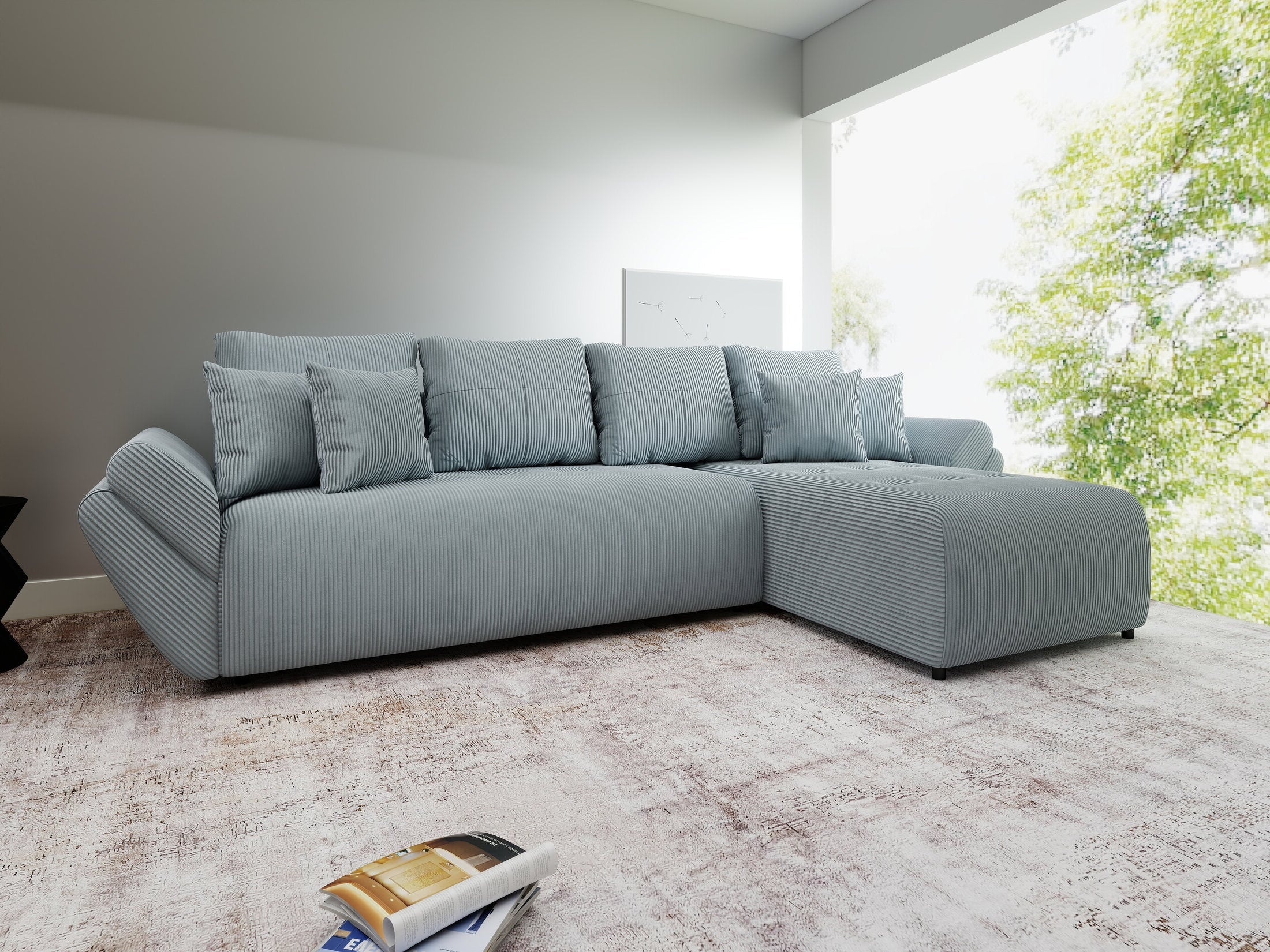 Colțar extensibil dumonde cu ladă de depozitare si sezut confortabil din spuma high-density, Berlin XL Zoom Grey II 350x185 cm