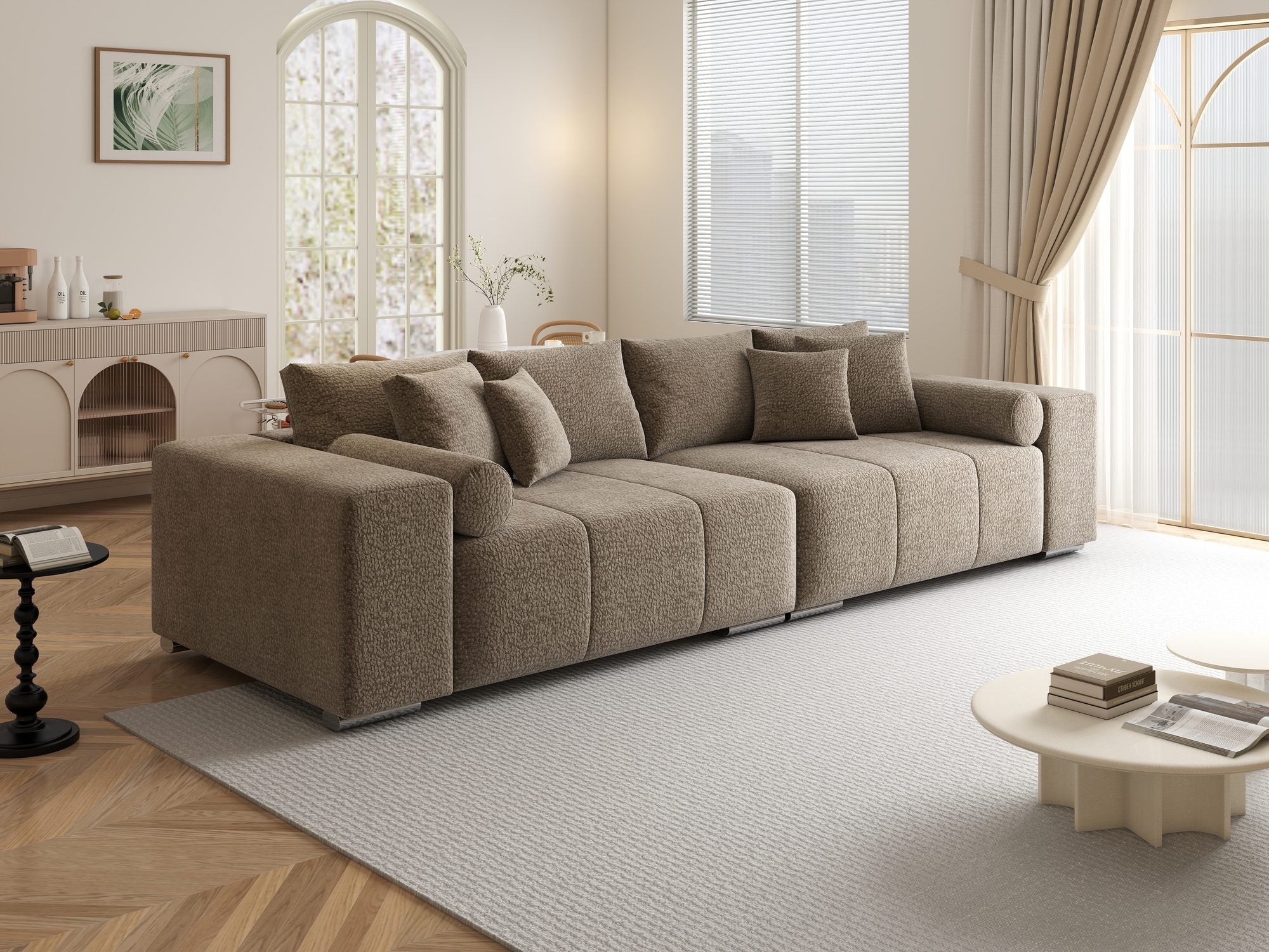 Canapea extensibilă dumonde cu ladă de depozitare si sezut confortabil din spuma high-density, Marbela XXL Jaguar Maro Cappuccino 8 290x100 cm