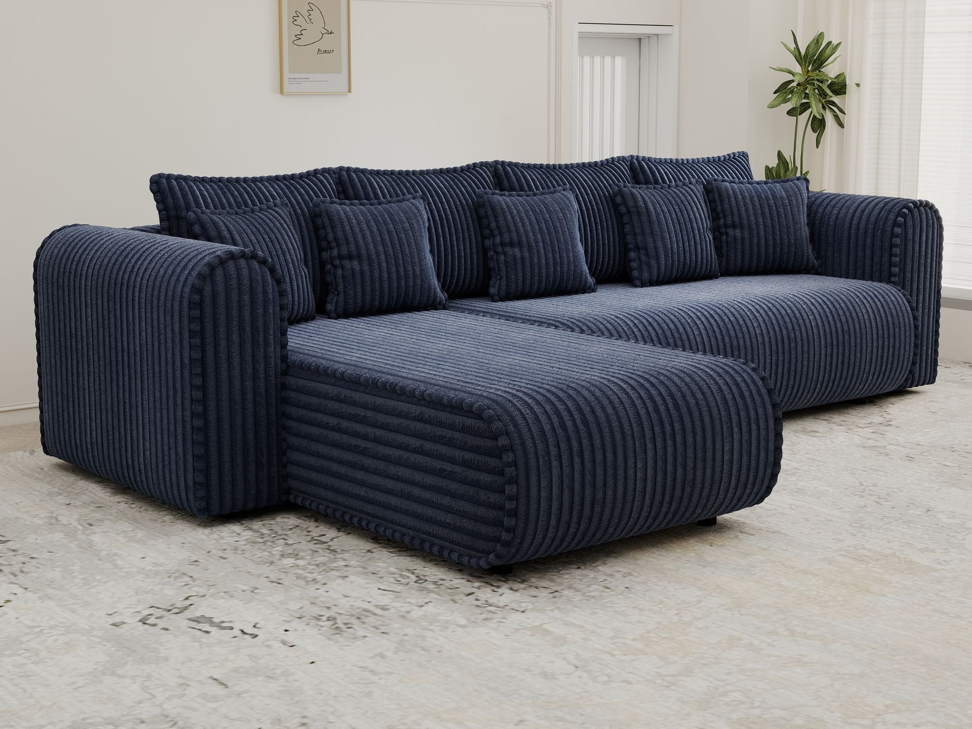 Colțar extensibil dumonde cu ladă de depozitare si sezut confortabil din spuma high-density, Monaco XL Tilia Albastru 340x185 cm