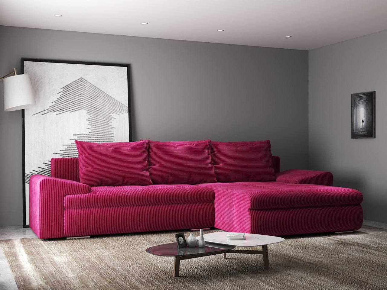 Colțar extensibil dumonde cu ladă de depozitare si sezut confortabil din spuma HR, Leonardo Zoom Rosu 260x185 cm II Fabrica