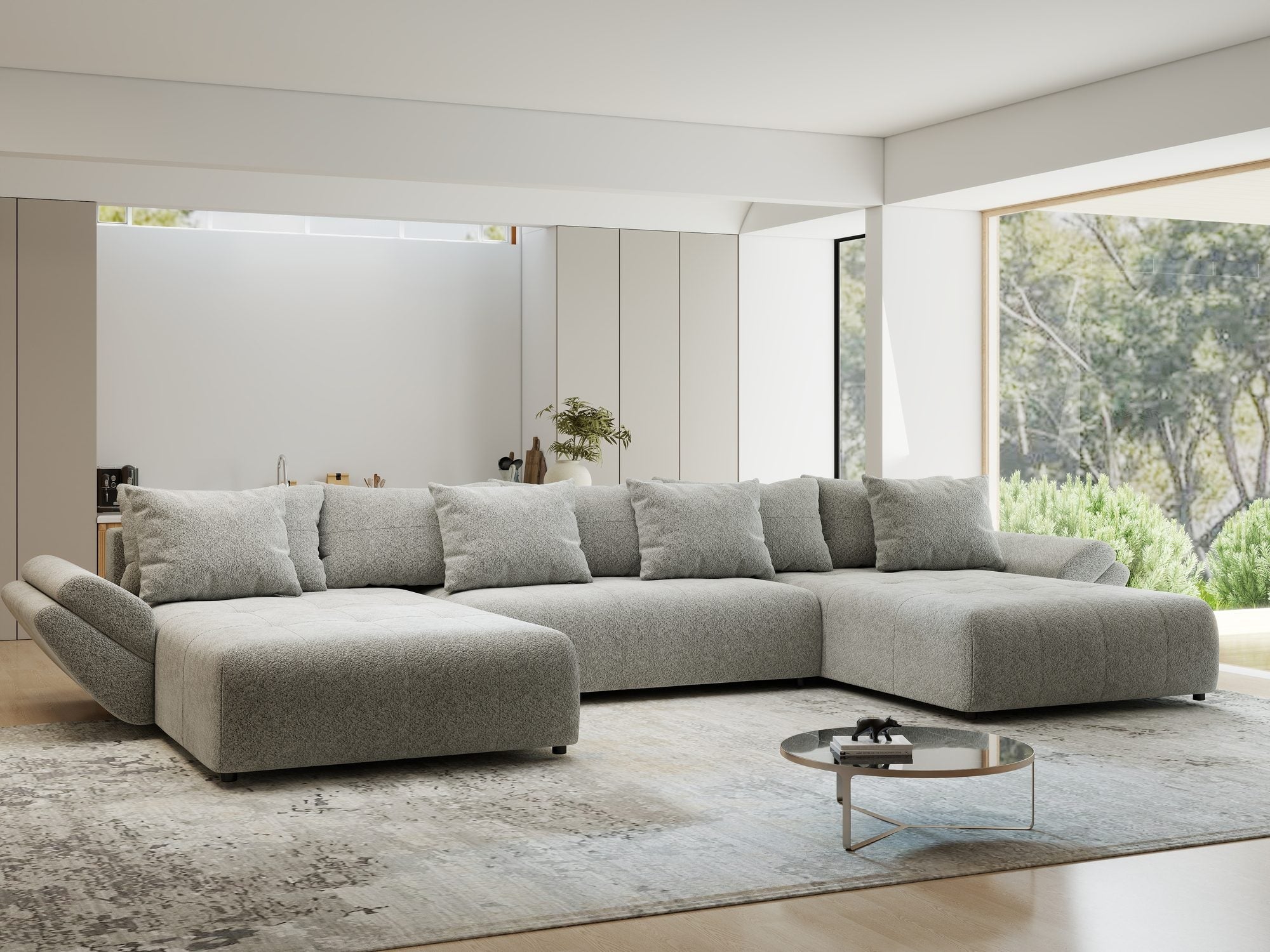 Colțar extensibil dumonde cu ladă de depozitare si sezut confortabil din spuma high-density, Berlin U Arena Gri 15 380x180 cm