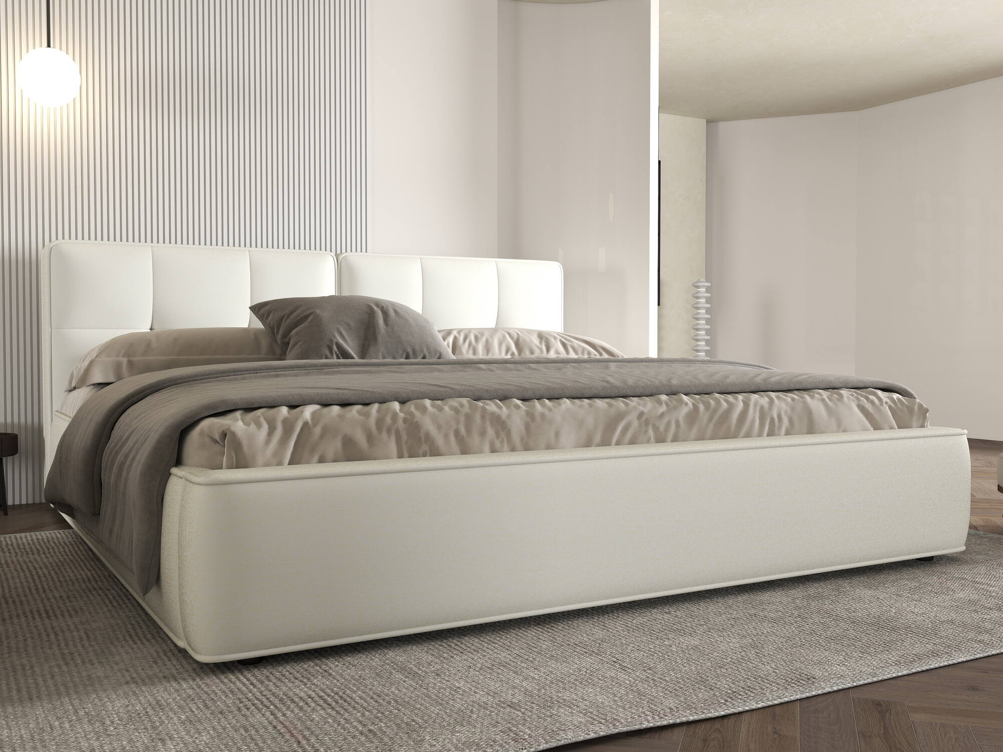 Dumonde kárpitozott ágy, bézs, Madrid 160x200 cm, felnyitható ágyráccsal, tárolóhellyel