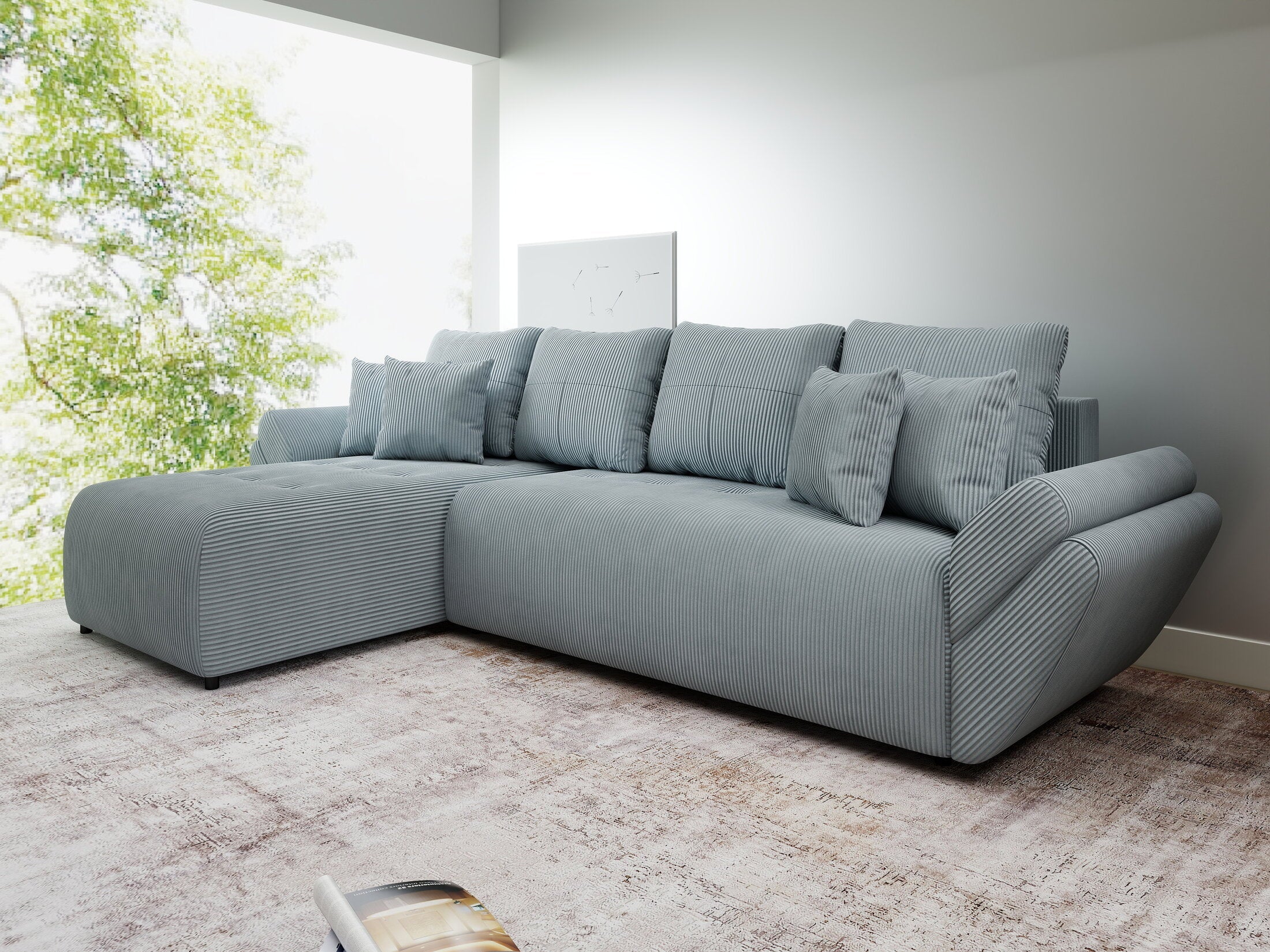 Colțar extensibil dumonde cu ladă de depozitare si sezut confortabil din spuma high-density, Berlin XL Zoom Grey 350x185 cm