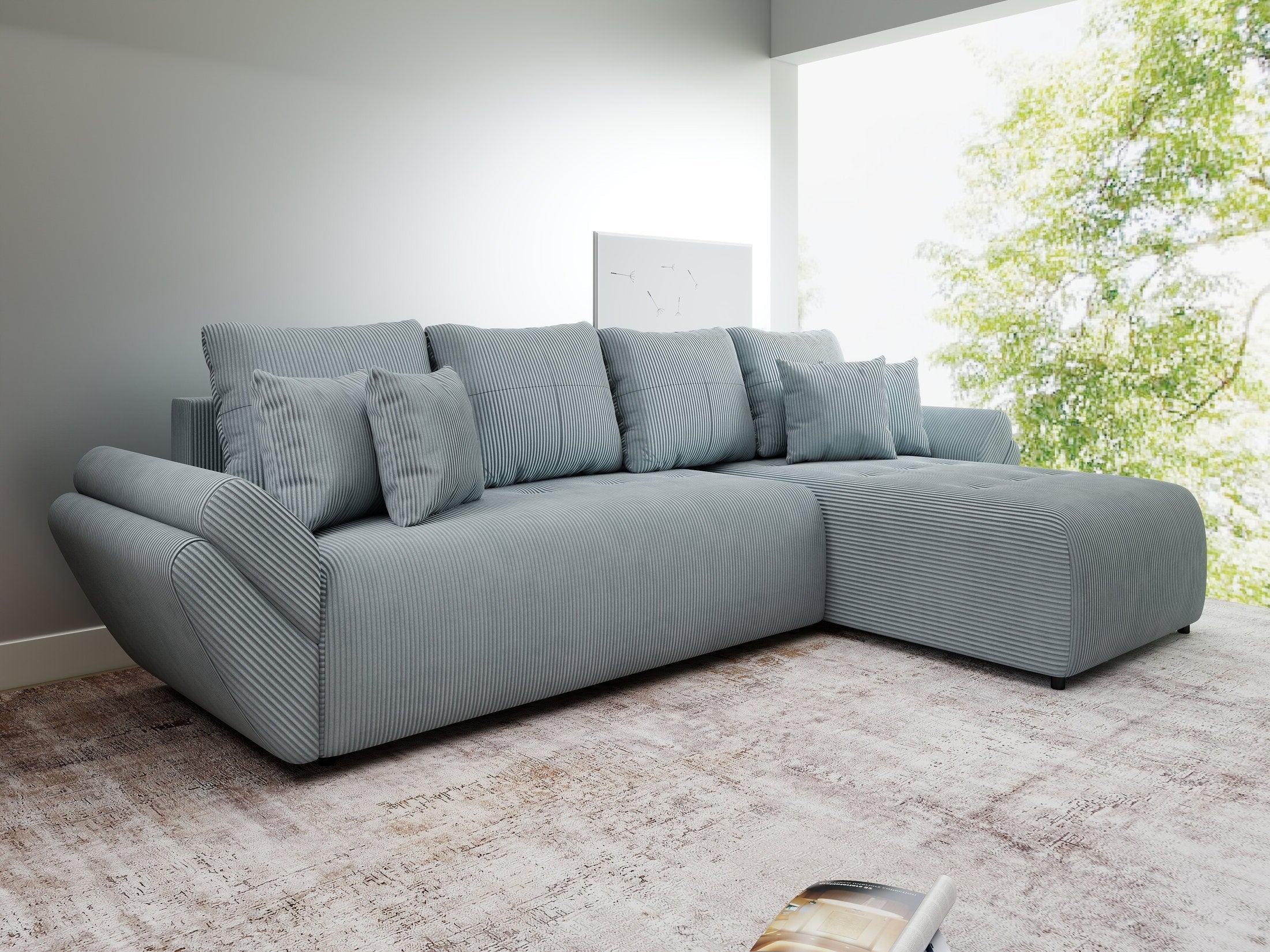 Colțar extensibil dumonde cu ladă de depozitare si sezut confortabil din spuma high-density, Berlin XL Zoom Grey II 350x185 cm