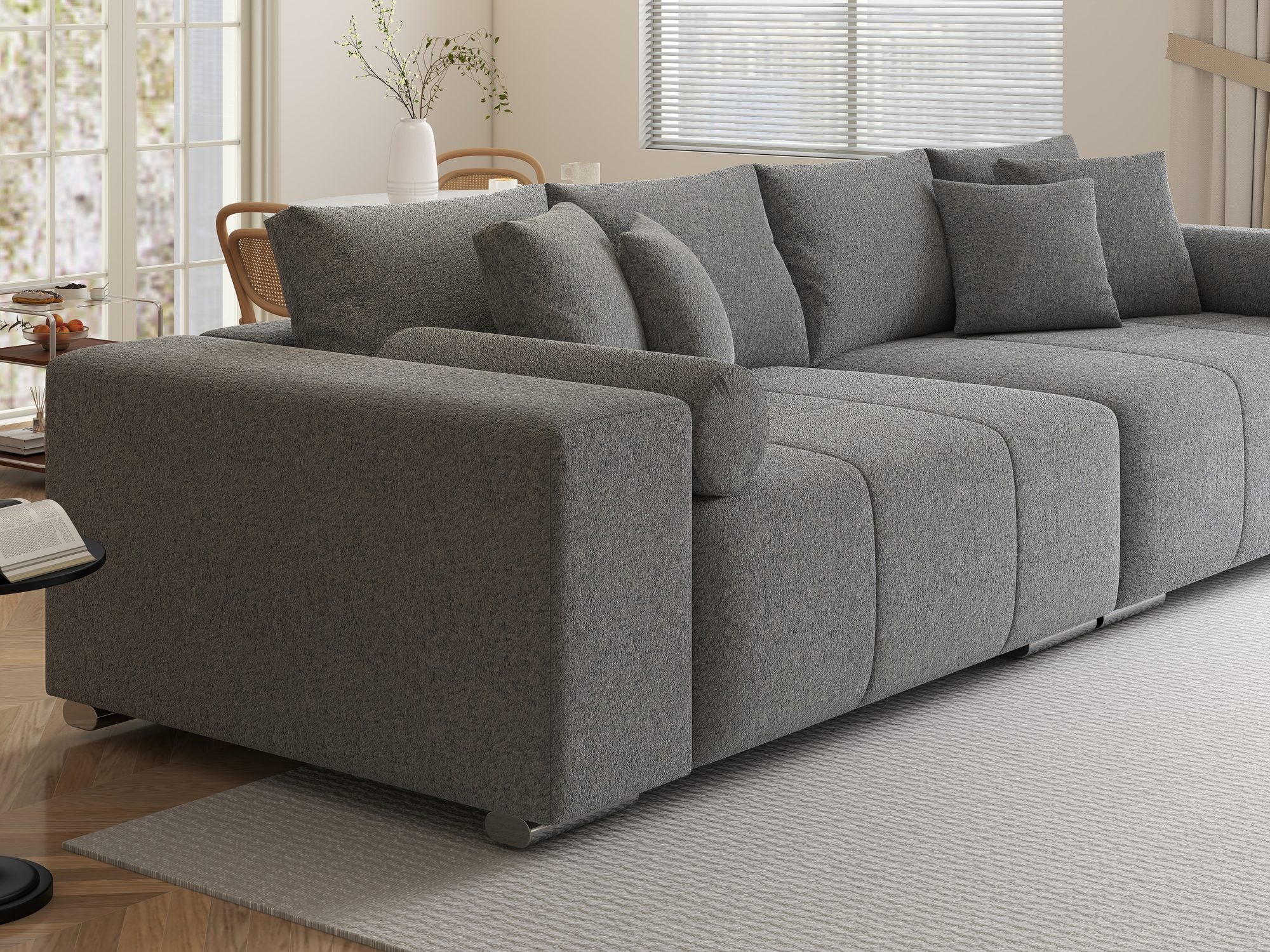 Canapea extensibilă dumonde cu ladă de depozitare si sezut confortabil din spuma high-density, Marbela XXL Monte Gri 84 290x100 cm
