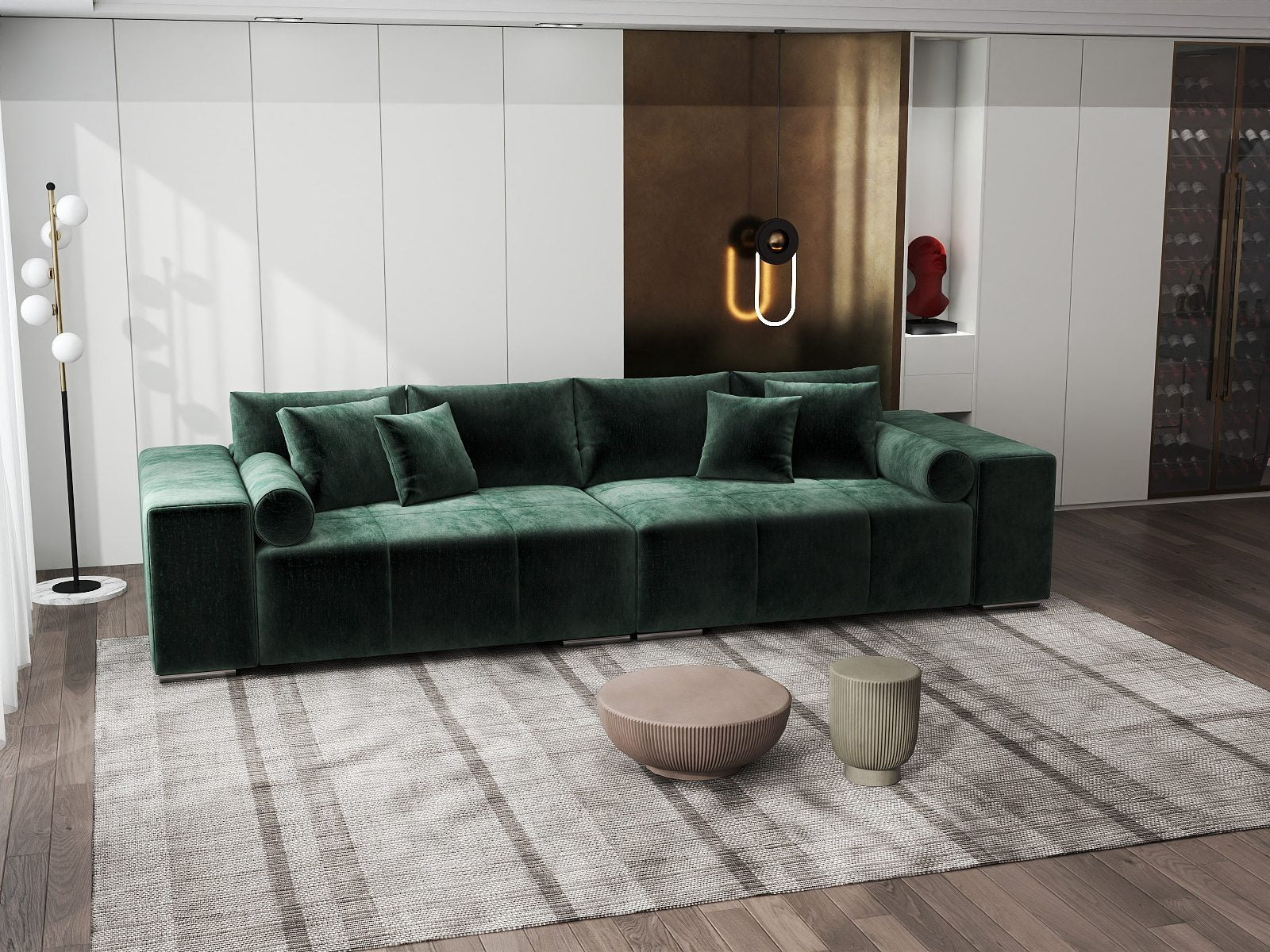 Canapea extensibilă dumonde cu ladă de depozitare si sezut confortabil din spuma high-density, Marbela XXL Monolith Verde 37 290x100 cm