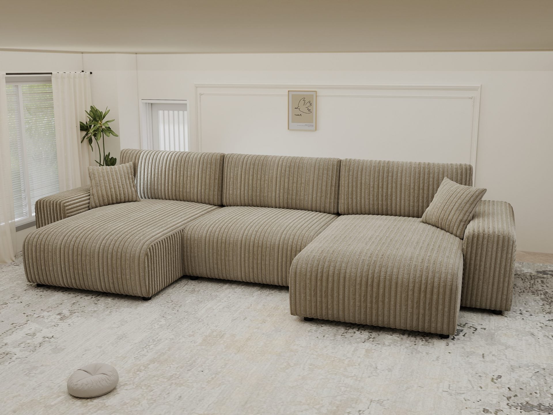 Dumonde kihúzható sarokkanapé tárolórekesszel és kényelmes, nagy sűrűségű habszivacs ülőfelülettel, Justin U Tilia gri 325x144 cm