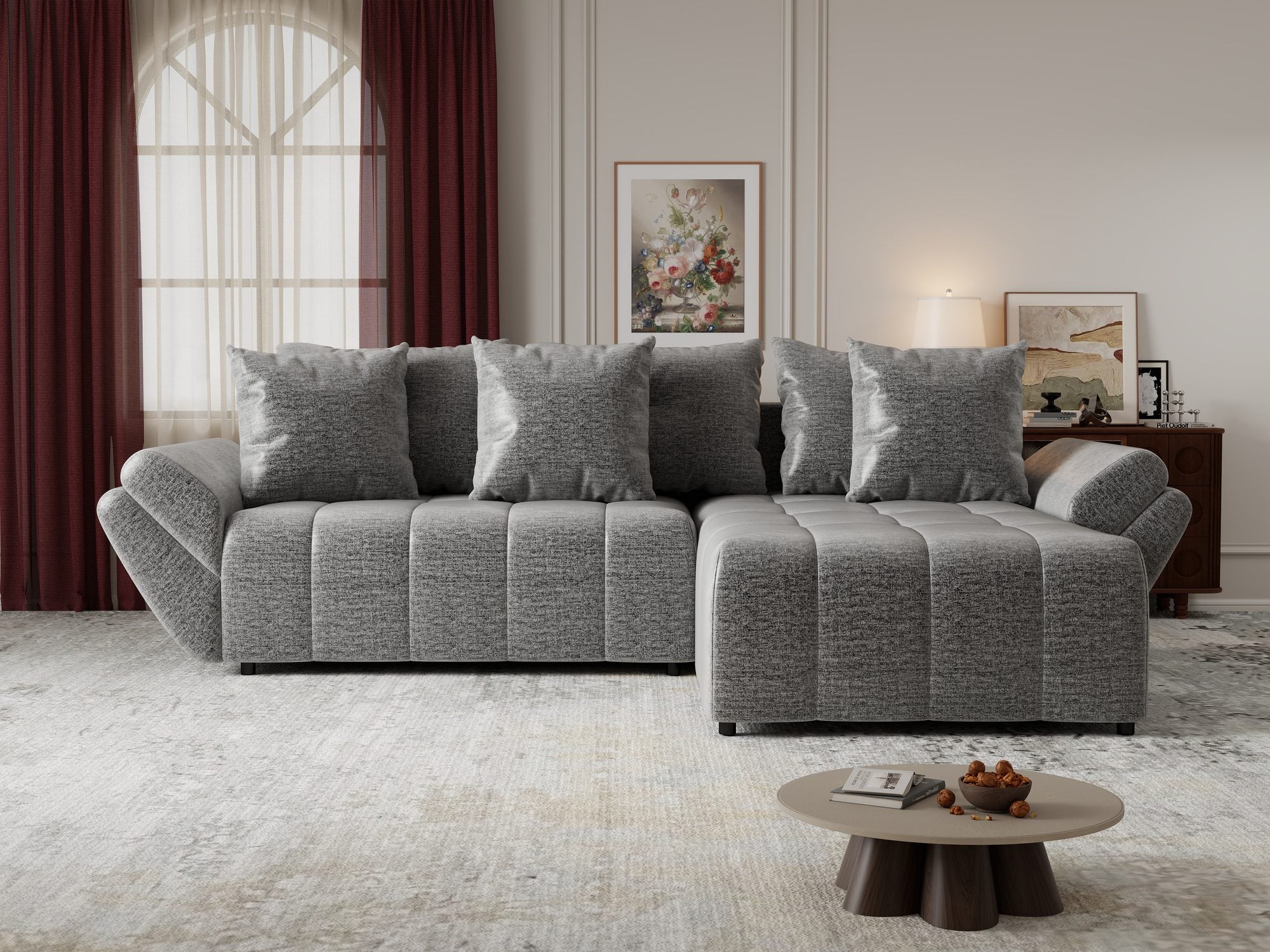 Colțar extensibil dumonde cu ladă de depozitare si sezut confortabil din spuma high-density, Berlin Monolith Gri 85 II 280x185 cm