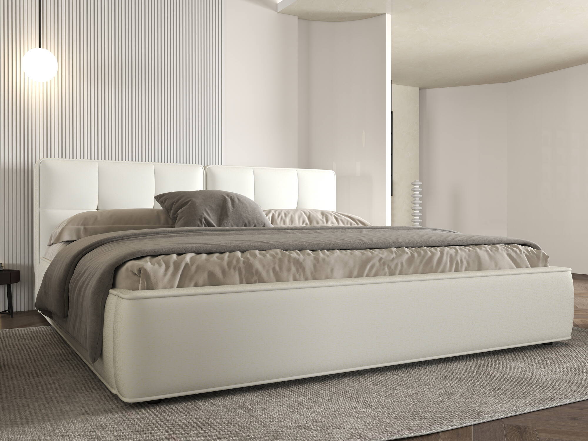 Dumonde kárpitozott ágy, bézs, Madrid 160x200 cm, felnyitható ágyráccsal, tárolóhellyel