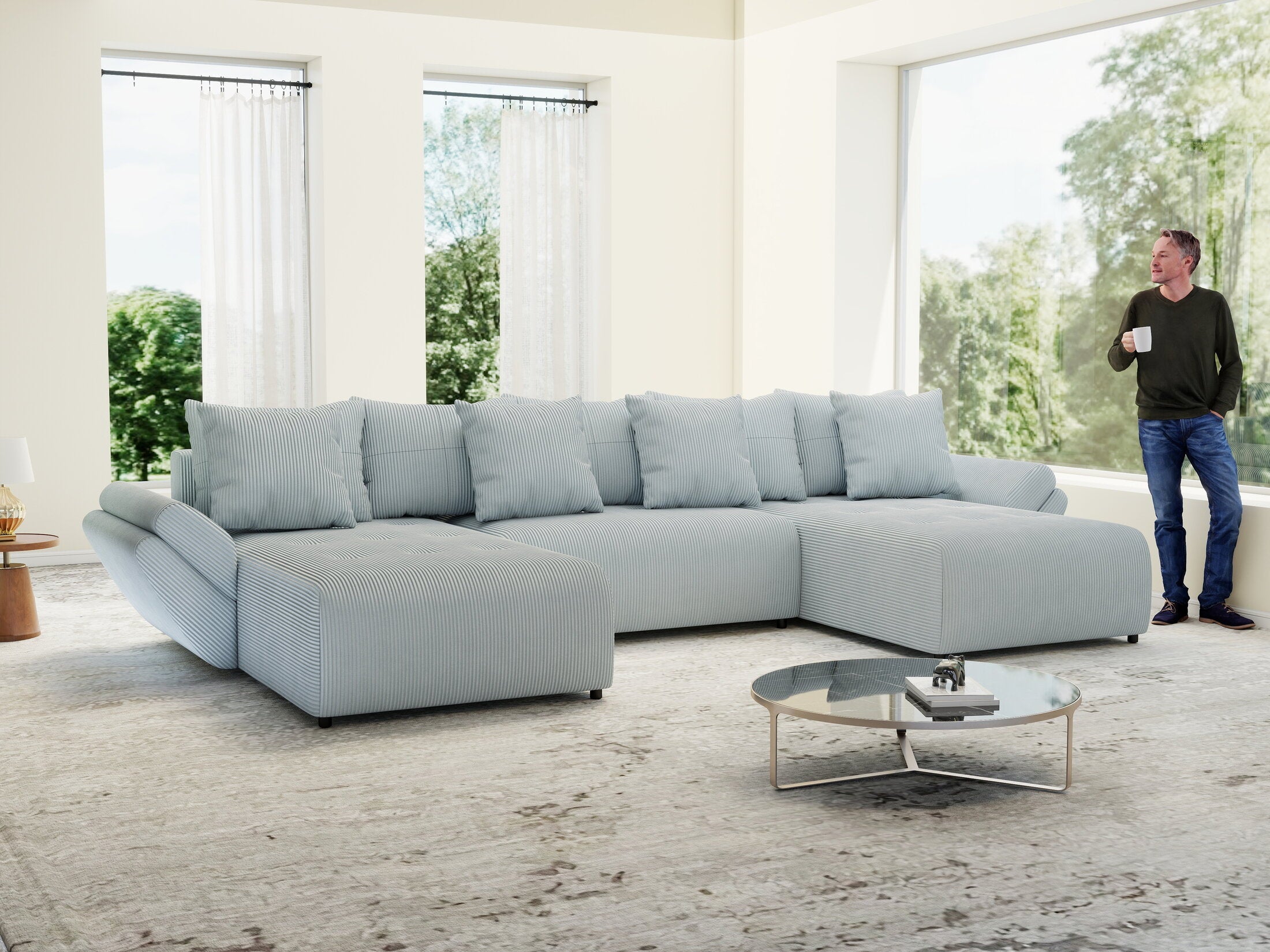 Colțar extensibil dumonde cu ladă de depozitare si sezut confortabil din spuma high-density, Berlin U Zoom GREY 400x185 cm