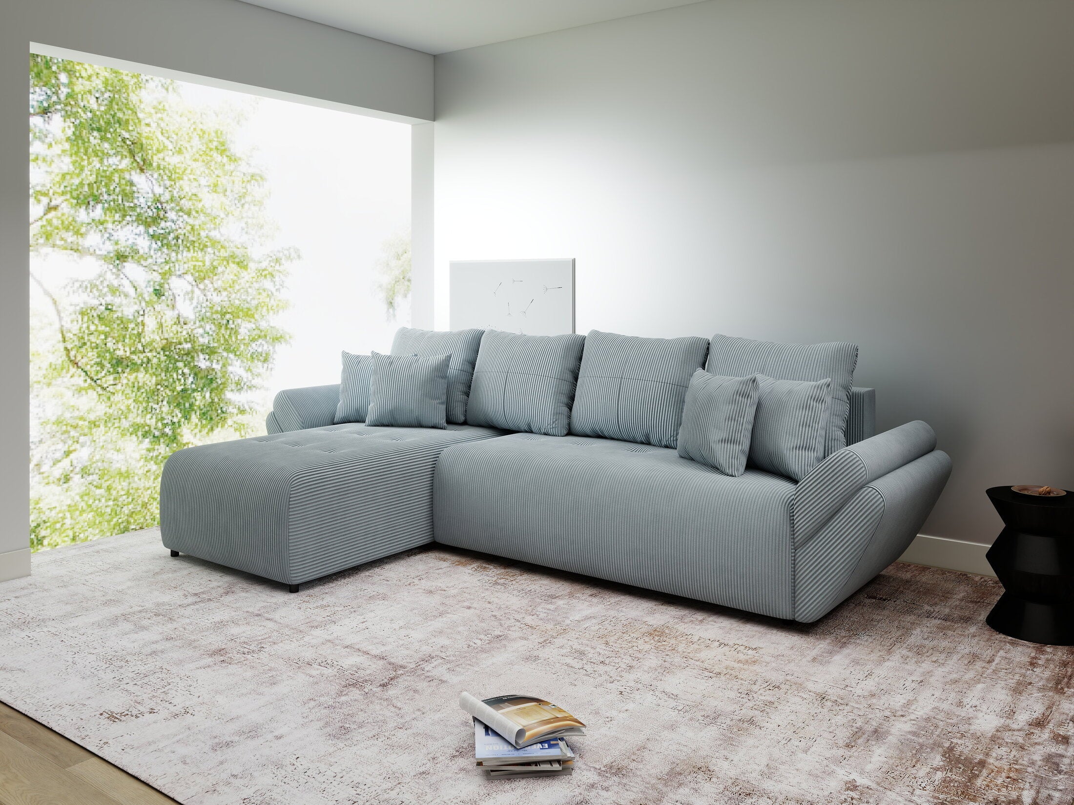 Colțar extensibil dumonde cu ladă de depozitare si sezut confortabil din spuma high-density, Berlin XL Zoom Grey 350x185 cm
