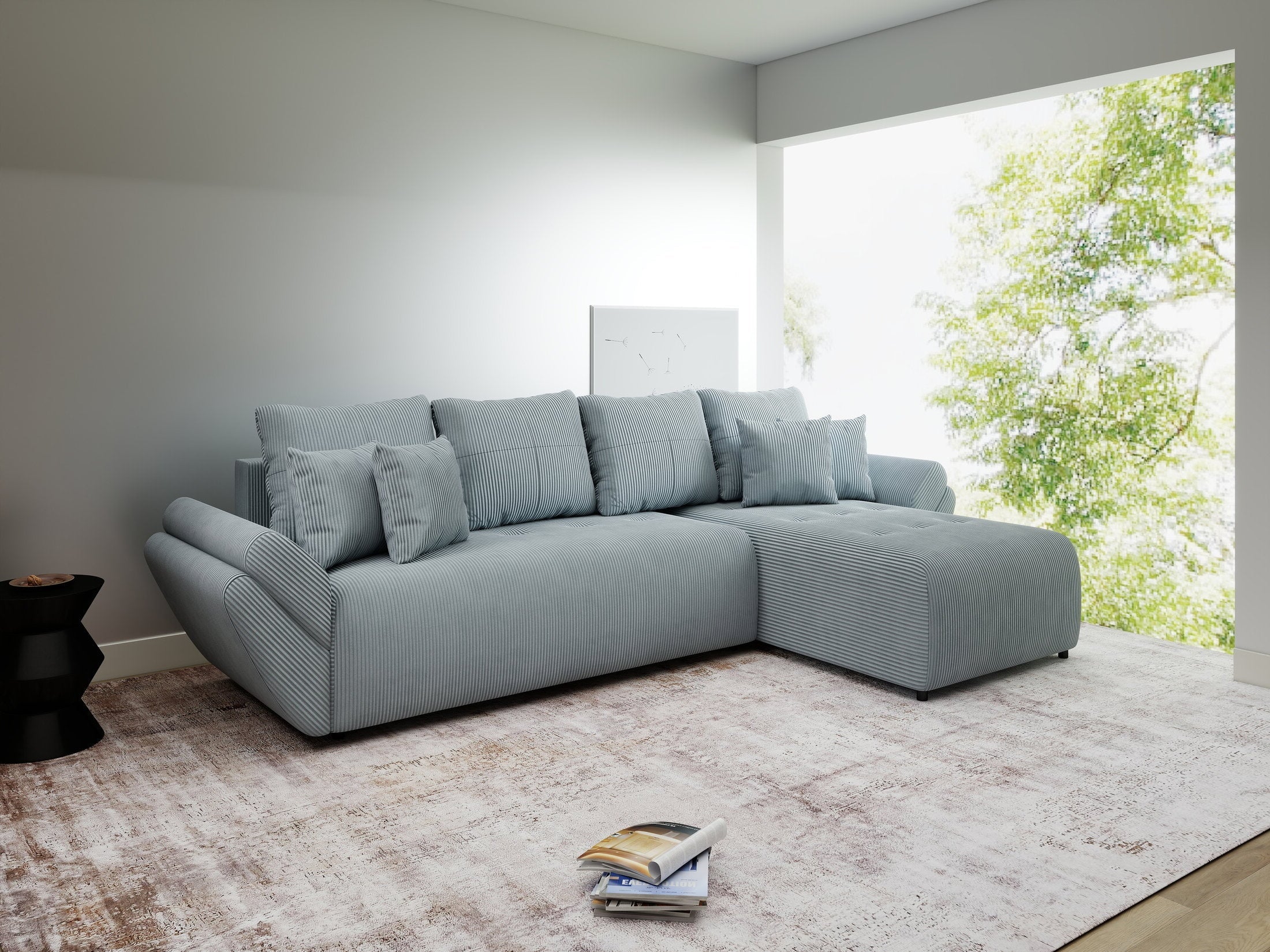 Colțar extensibil dumonde cu ladă de depozitare si sezut confortabil din spuma high-density, Berlin XL Zoom Grey II 350x185 cm