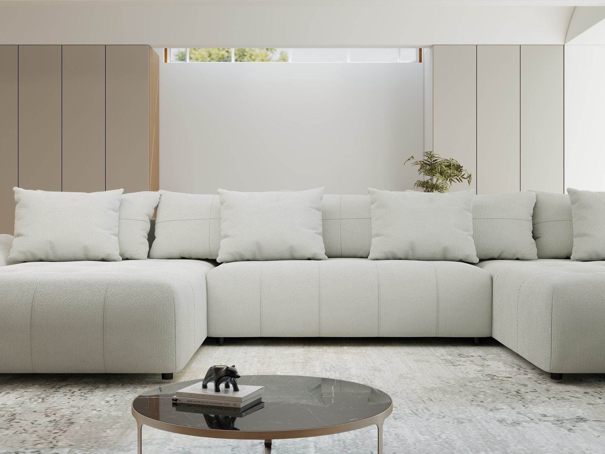 Colțar extensibil dumonde cu ladă de depozitare si sezut confortabil din spuma high-density, Berlin U Vibe Bej 03 380x180 cm